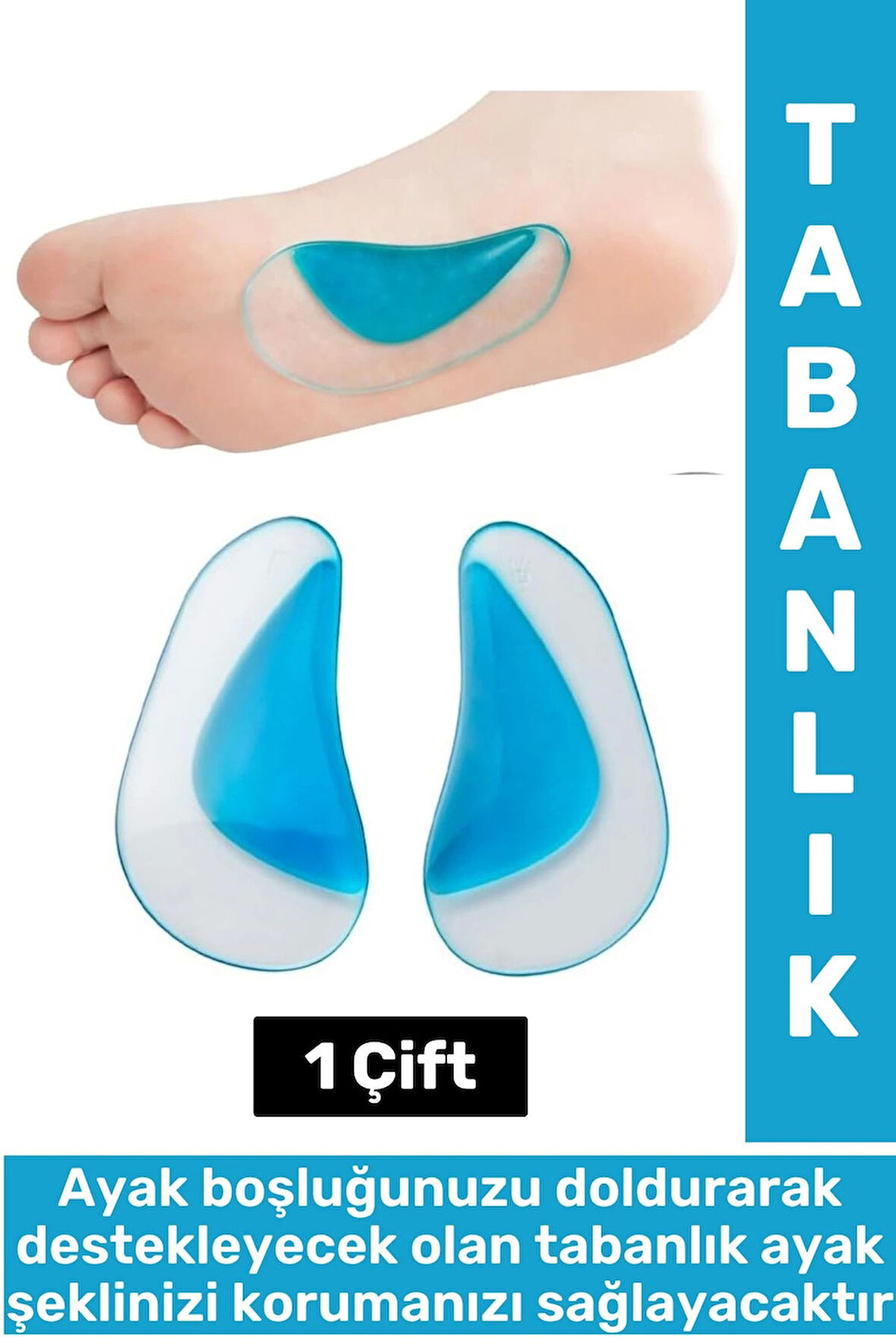 Konforlu Yürüyüş Spor Düz Taban Ayak Şekil Bozukluğu Gideren Boşluk Doldurucu Silikon Tabanlık 1Çift