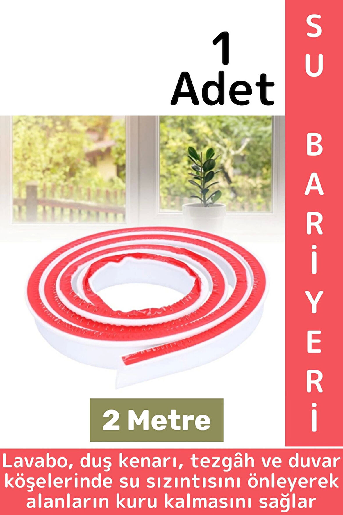 Uzun Ömürlü Lavabo Duş Kenarı Su Sızıntısı Önleyen Montajsız Kendinden Yapışkanlı Su Bariyeri 2 Mtre