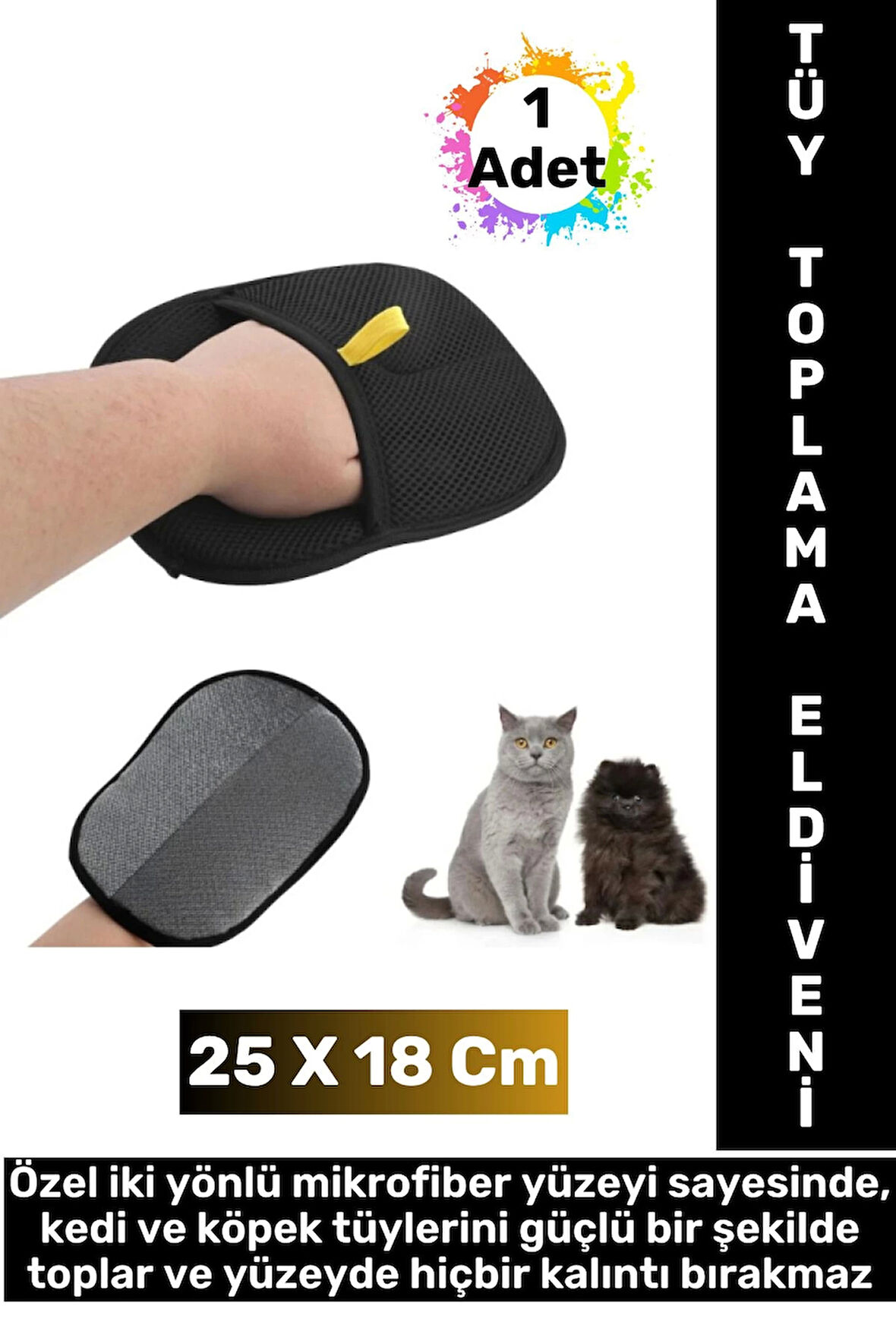 Yeni Nesil Ergonomik Çift Yönlü Mikrofiber Evcil Hayvan Kedi Köpek Tüy Toplama Eldiveni 25 x 18 Cm