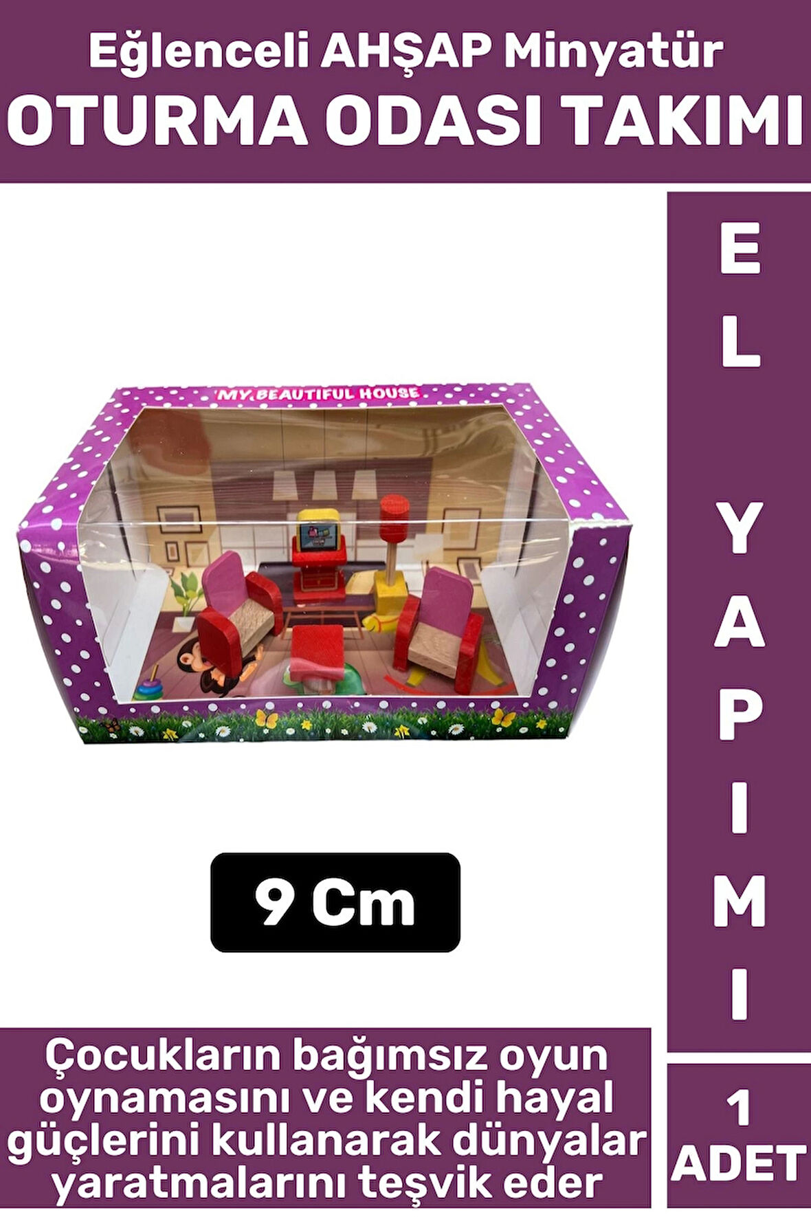 Premium Çocuk Eğlenceli Hayal Dünyası Beceri Geliştirici El Yapımı Ahşap Minyatür OTURMA ODASI TAKIM