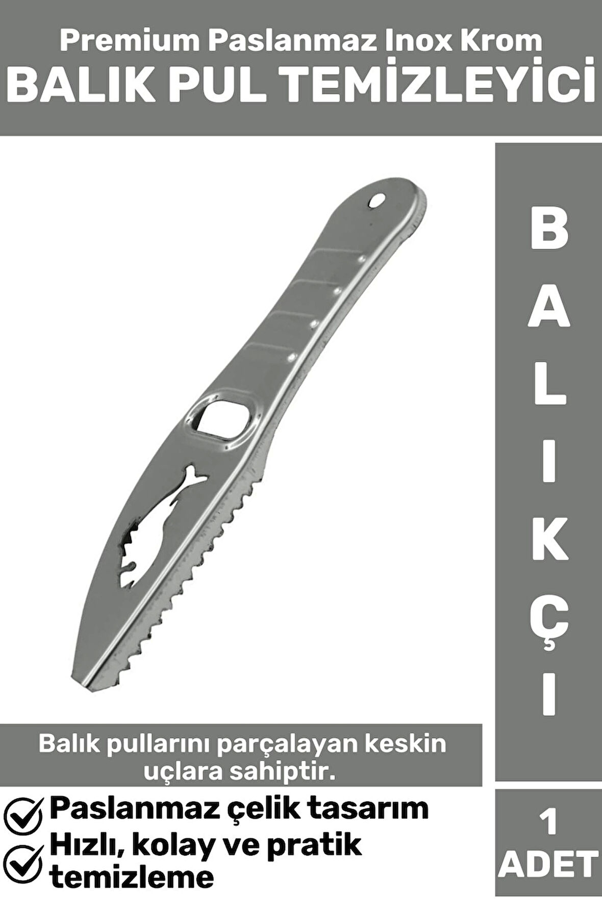 Premium Yüksek Kaliteli Dayanıklı Paslanmaz Inox Krom Balıkçı Avcı BALIK PULU TEMİZLEYİCİ