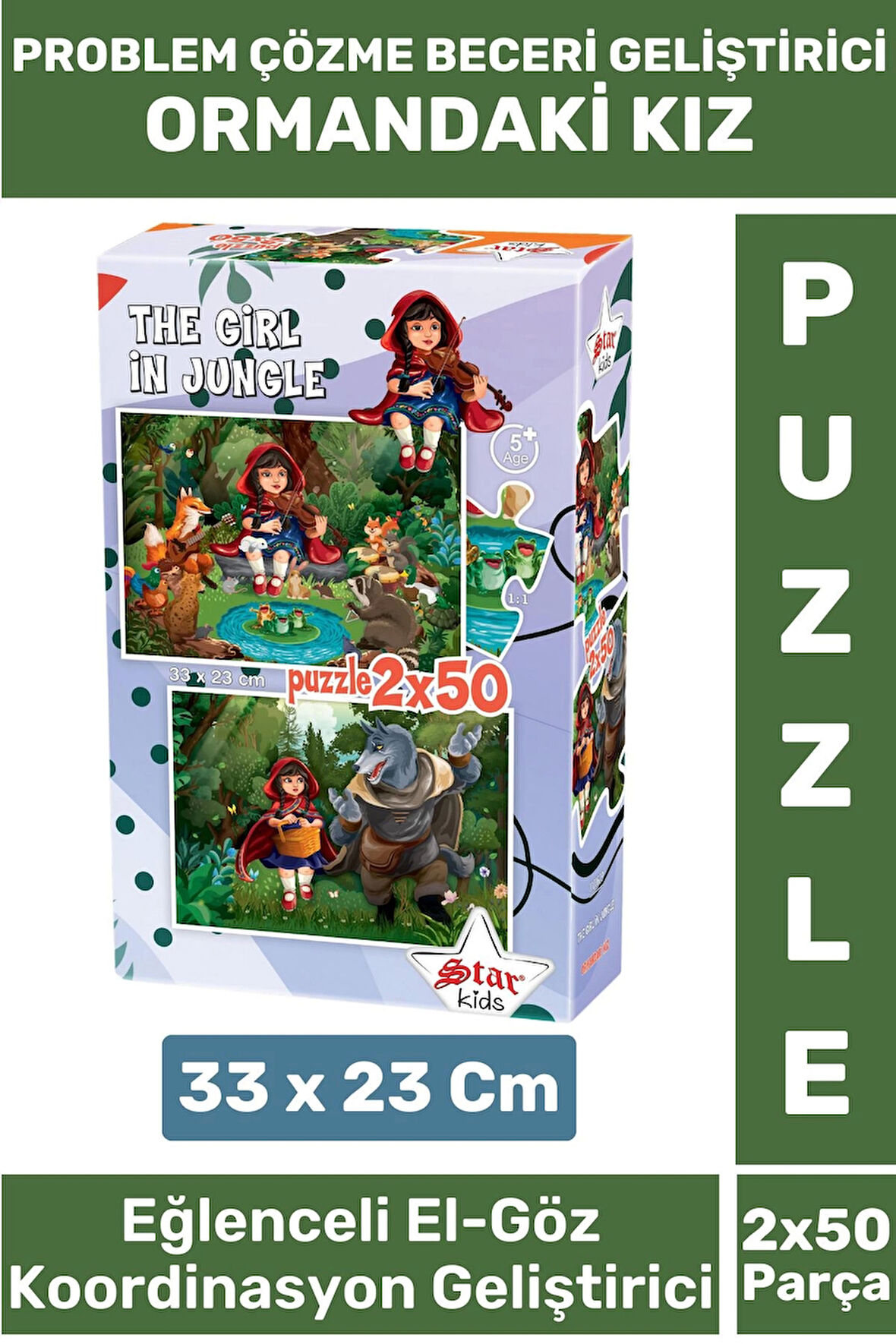 Premium Seri Eğlenceli El Göz Koordinasyon Beceri Geliştirici Çocuk 2X50 Parça PUZZLE ORMANDAKİ KIZ