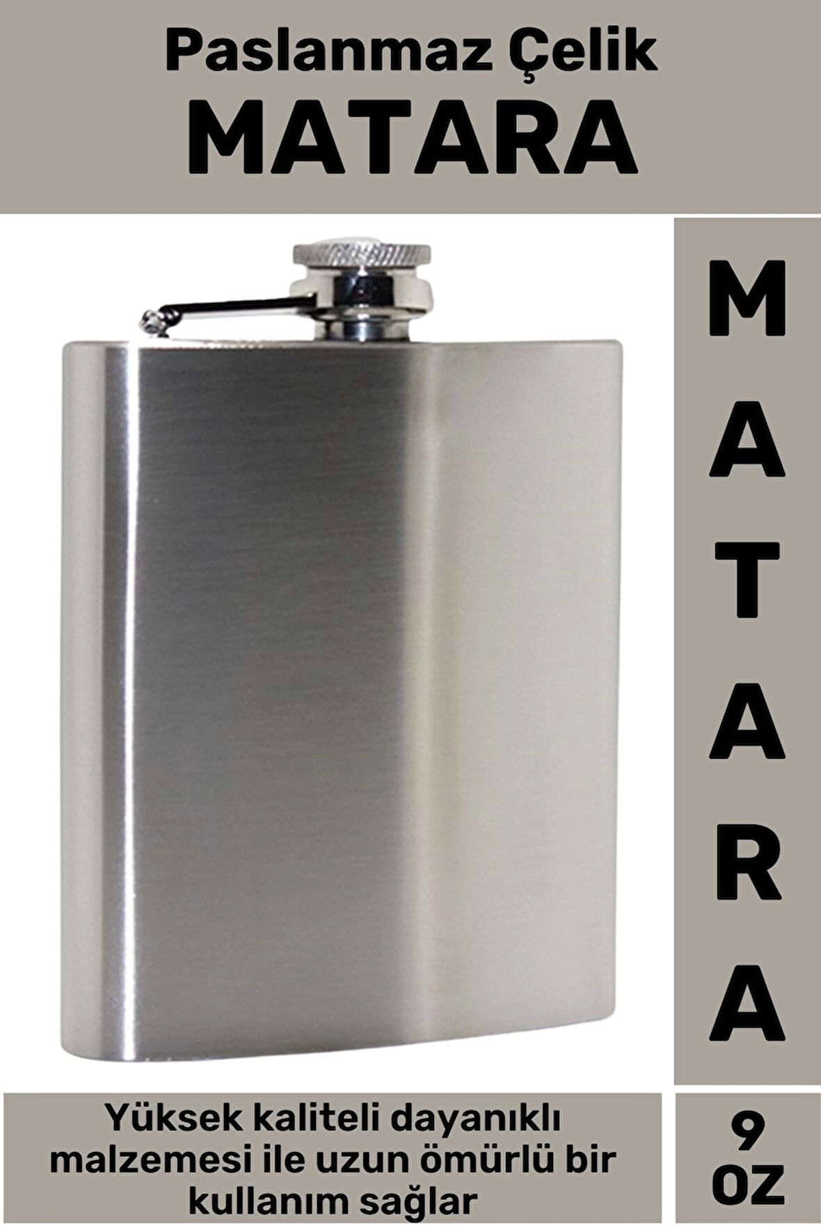 Premium Seri Yüksek Kaliteli Paslanmaz Çelik Kamp Alkol Konyak Hediyelik Gümüş Renk Matara 9 OZ