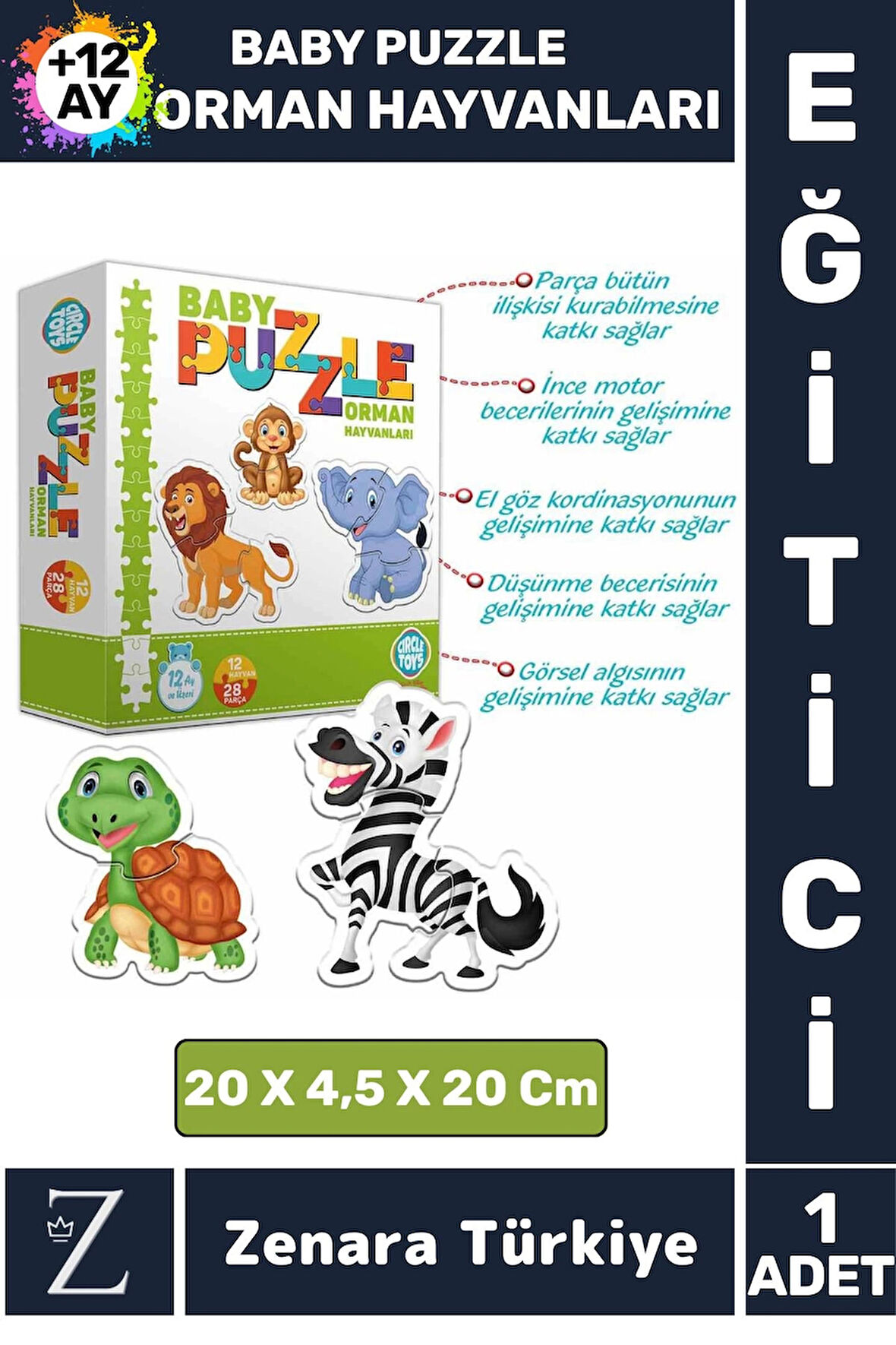 Bebek Gelişim Görsel Algı Düşünme Beceri Gelişimi Eğitici BABY PUZZLE-ORMAN HAYVANLARI