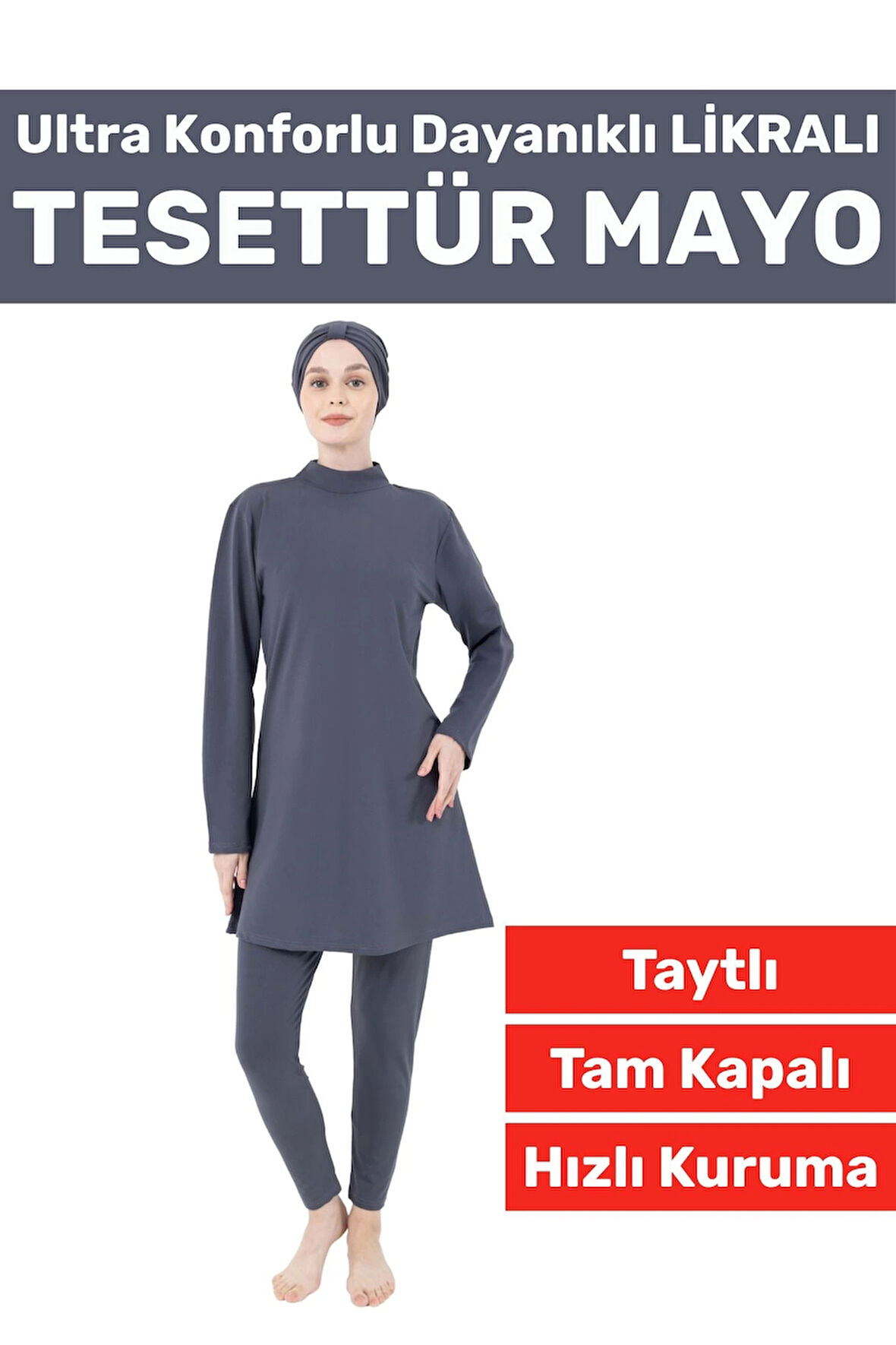 Premium Yüksek Kalite Konforlu Fermuarlı Tam Kapalı Yüzücü Deniz Havuz Taytlı Likralı TESETTÜR MAYO