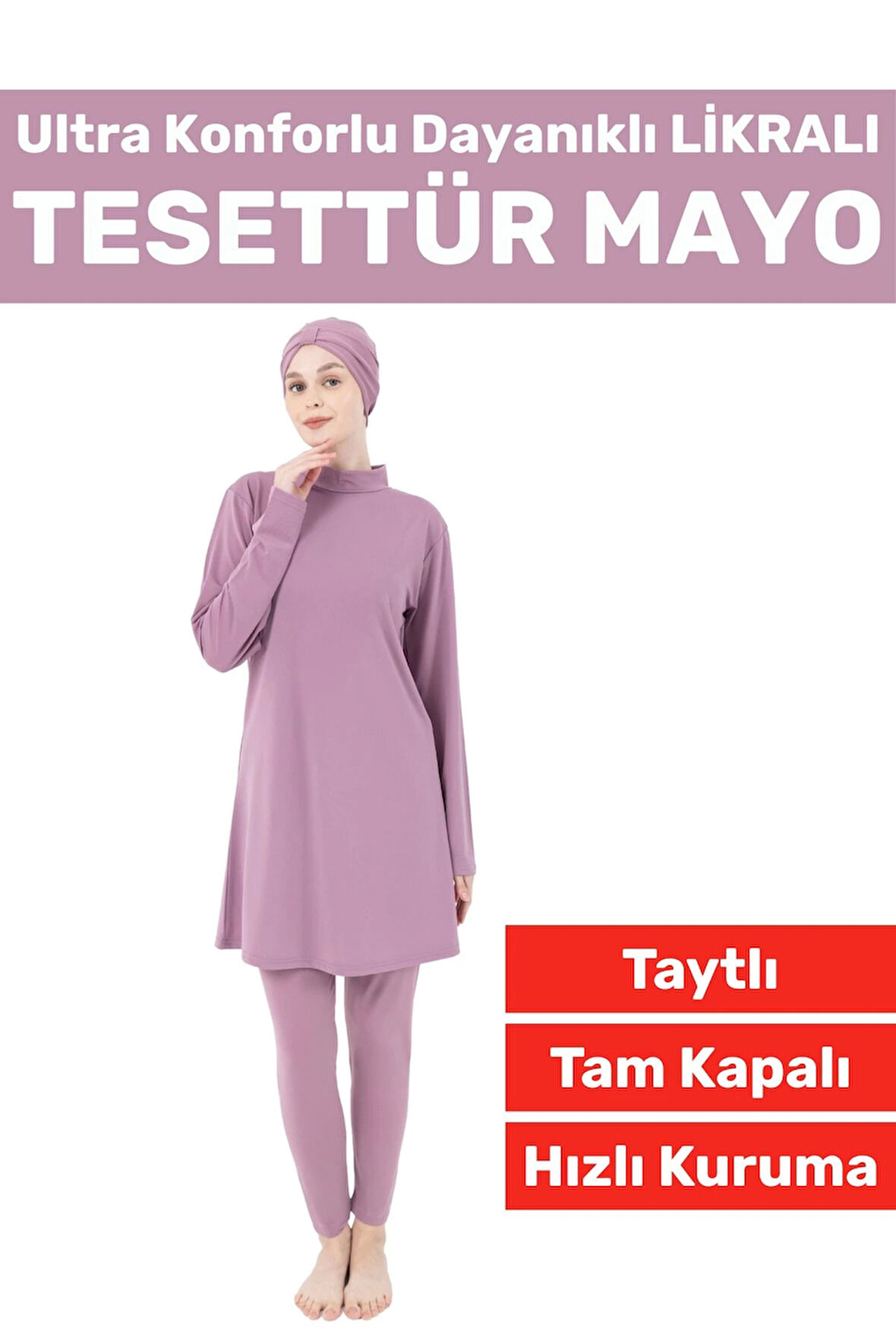 Premium Yüksek Kalite Konforlu Fermuarlı Tam Kapalı Yüzücü Deniz Havuz Taytlı Likralı TESETTÜR MAYO
