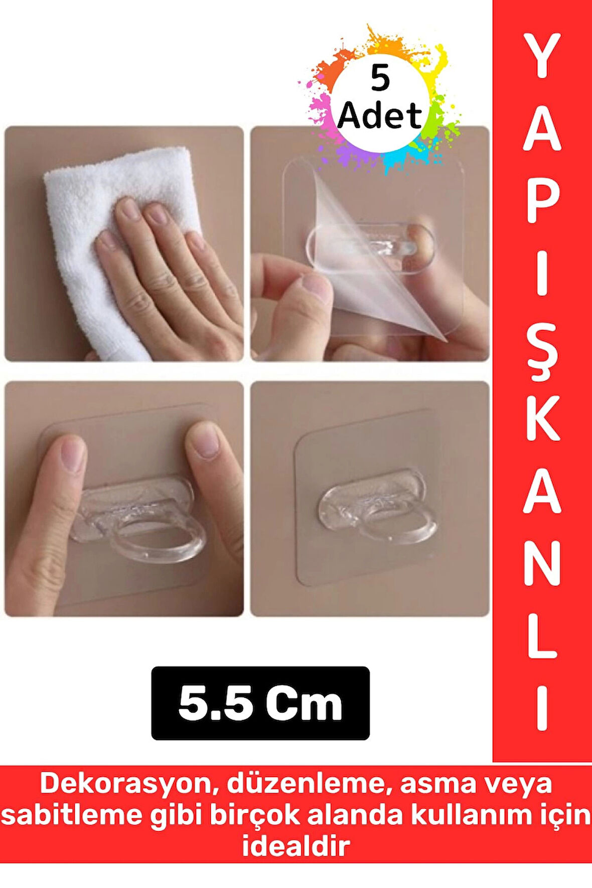 Dayanıklı Kendinden Yapışkanlı Dekorasyon Düzenleme Asma Sabitleme Çok Amaçlı Yuvarlak Halka 5 Ad
