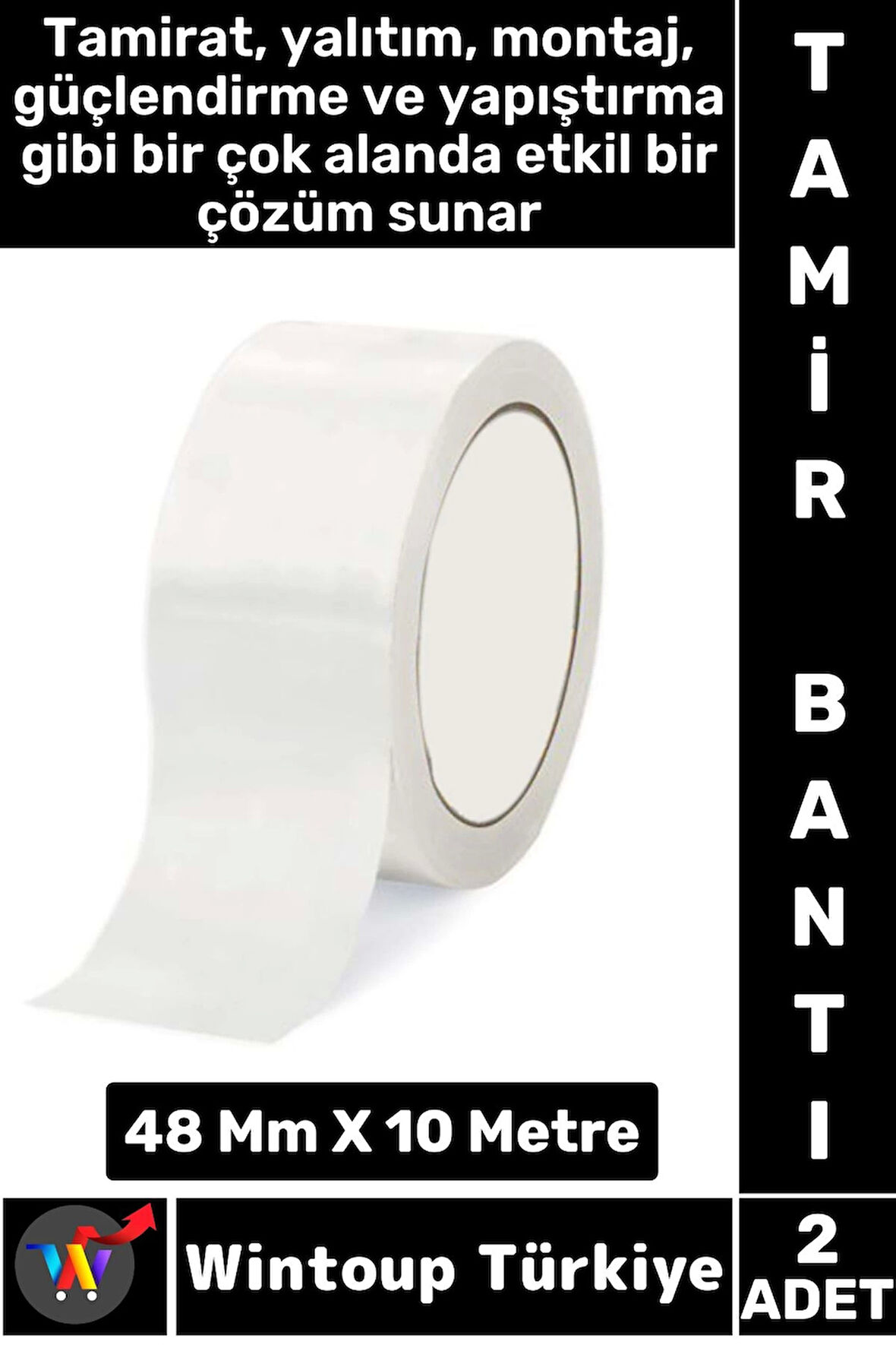 Uzun Ömürlü Su Nem Küfe Dayanıklı Çok Amaçlı BEYAZ Montaj Onarım Tamir Bantı 48 Mm X 10 Metre 2 Adet