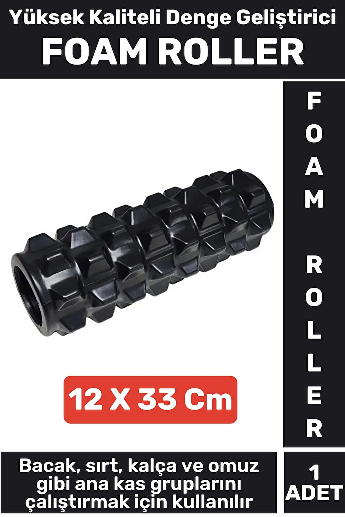 Fitness Aerobik Denge Stabilite Kas Esnekliği Geliştirici Kadın Erkek Foam Roller 33 Cm