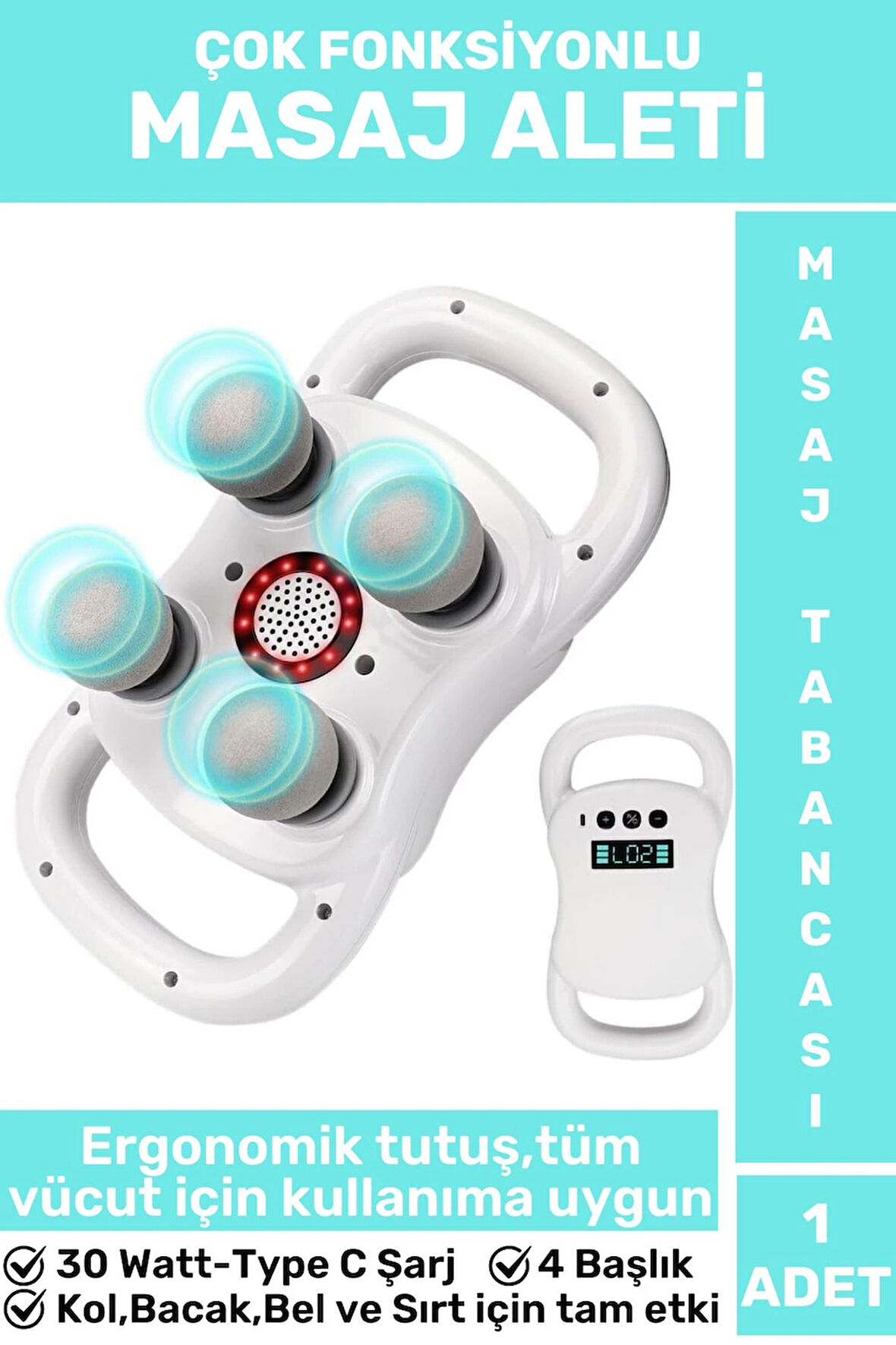 Ergonomik Kol Bacak Sırt Bel 4 Başlıklı Yoğunluk Ayarlamalı 20 Hız Seviyeli Type C Şarj Masaj Aleti