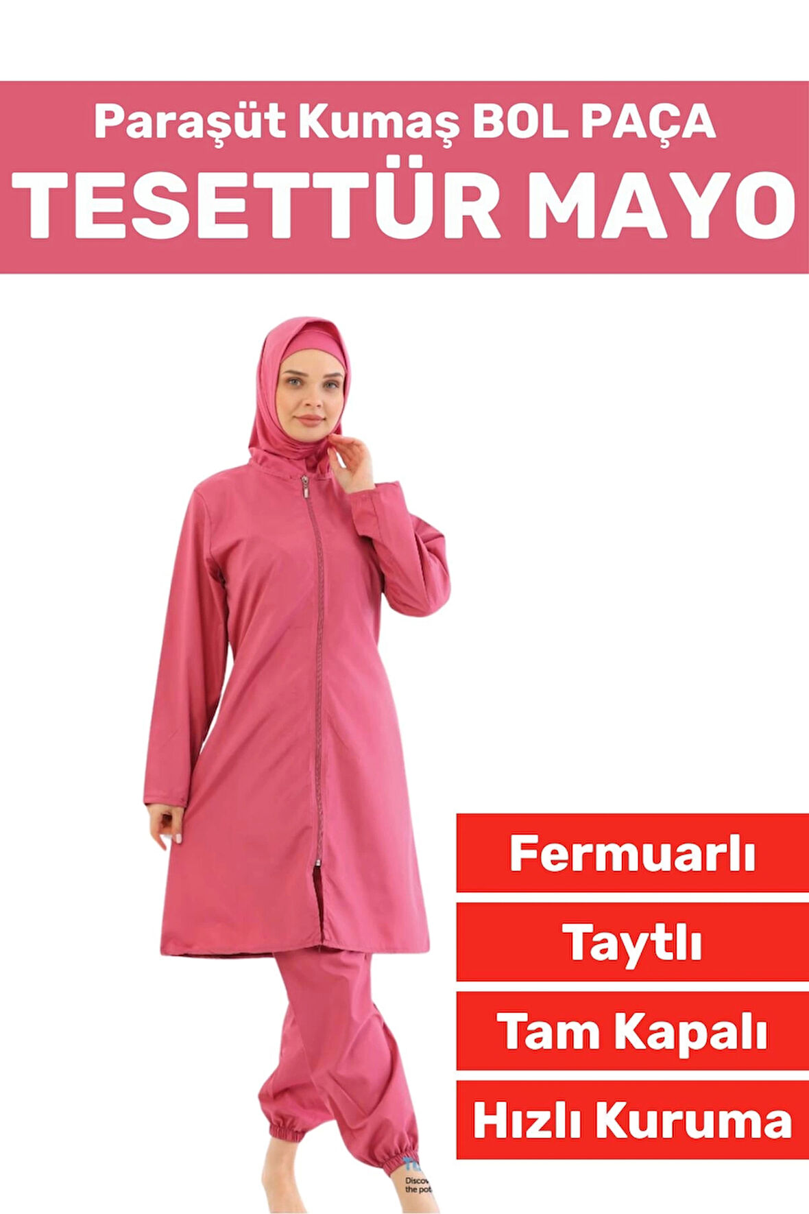Özel Üretim Yüksek Kalite Konforlu Fermuarlı Taytlı Tam Kapalı Paraşüt Kumaş Bol Paça TESETTÜR MAYO