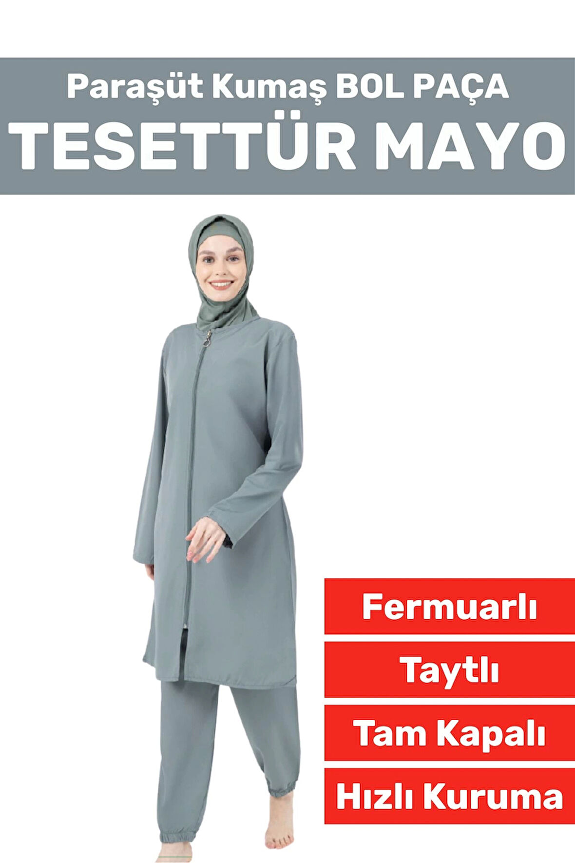 Özel Üretim Yüksek Kalite Konforlu Fermuarlı Taytlı Tam Kapalı Paraşüt Kumaş Bol Paça TESETTÜR MAYO