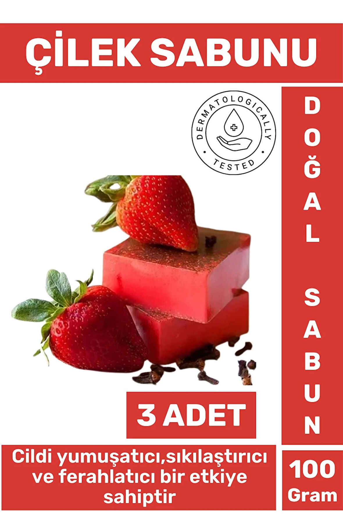 Doğal Güzel Kokulu Cilt Yumuşatıcı Ferahlatıcı Lekeli Kuru Cilt İçin Organik Çilek Sabunu 3 Adet