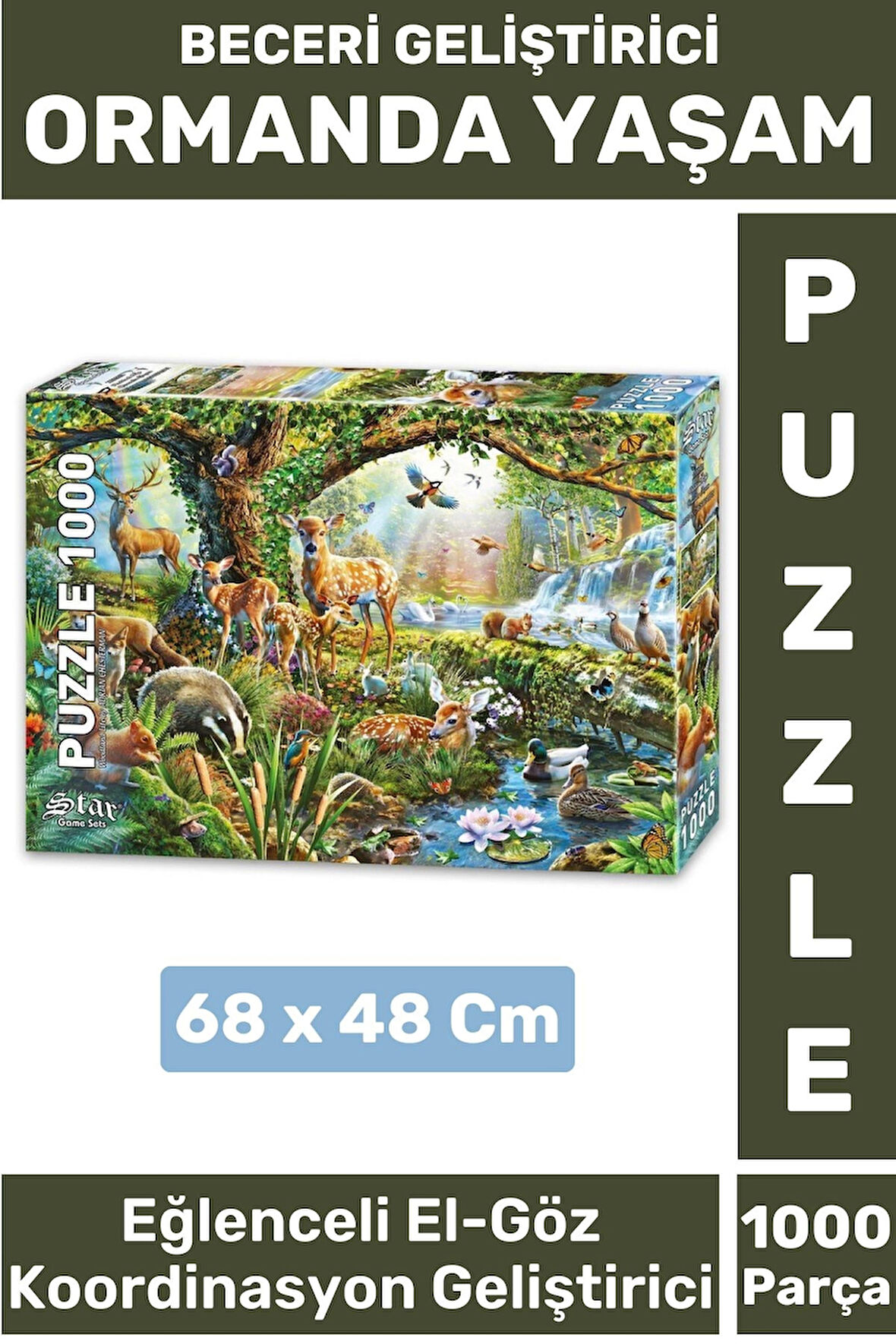 Eğlenceli El Göz Koordinasyon Beceri Görsel Algı Geliştirici Çocuk 1000 Parça PUZZLE ORMANDA YAŞAM