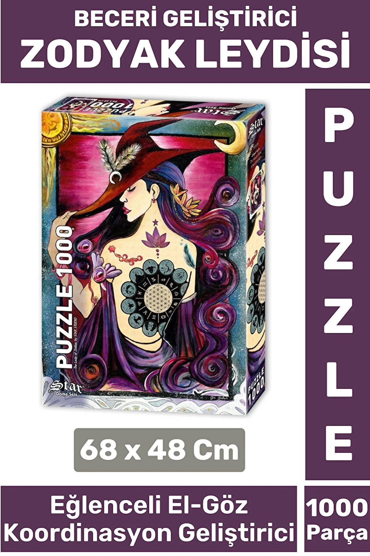 Eğlenceli El Göz Koordinasyon Beceri Görsel Algı Geliştirici Çocuk 1000 Parça PUZZLE ZODYAK LEYDİSİ
