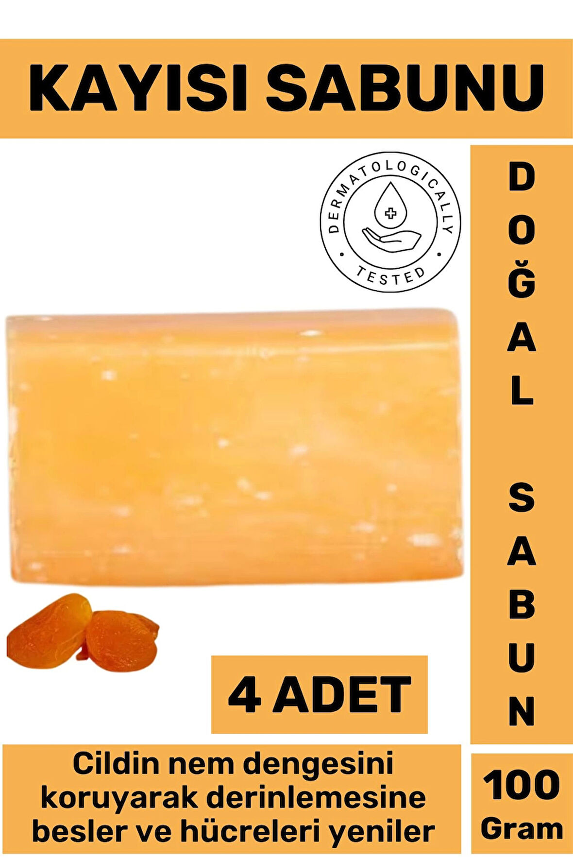 Doğal Güzel Kokulu Cilt Besleyici Yenileyici Saç Dökülmesine Karşı Organik Kayısı Sabunu 4 Adet