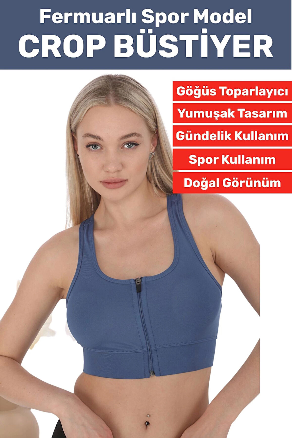 Özel Üretim Göğüs Toparlayıcı Sarkma Önleyen Spor Gündelik Kullanım Fermuarlı Şık Crop Büstiyer