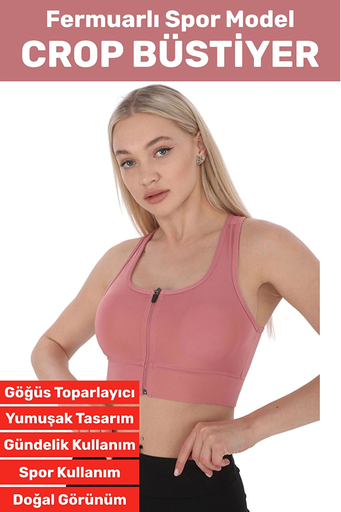 Özel Üretim Göğüs Toparlayıcı Sarkma Önleyen Spor Gündelik Kullanım Fermuarlı Şık Crop Büstiyer