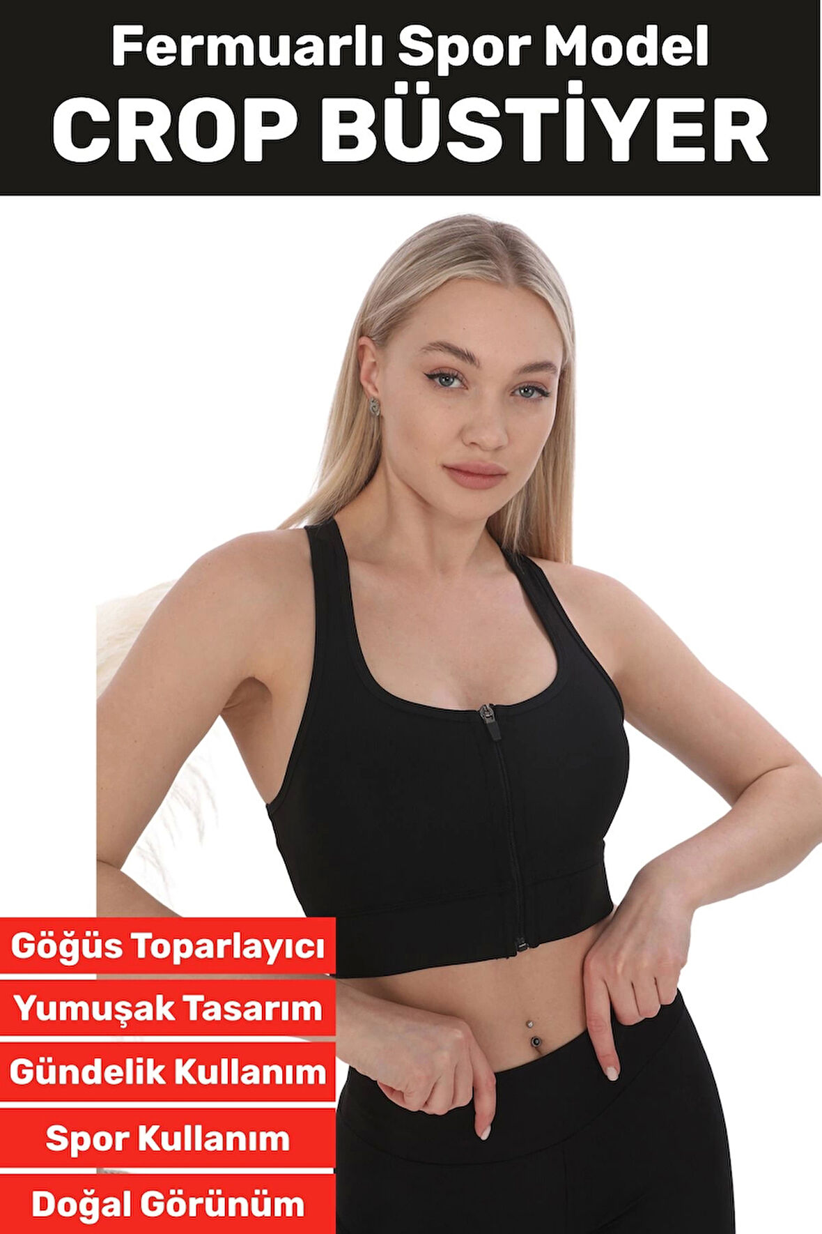 Özel Üretim Göğüs Toparlayıcı Sarkma Önleyen Spor Gündelik Kullanım Fermuarlı Şık Crop Büstiyer