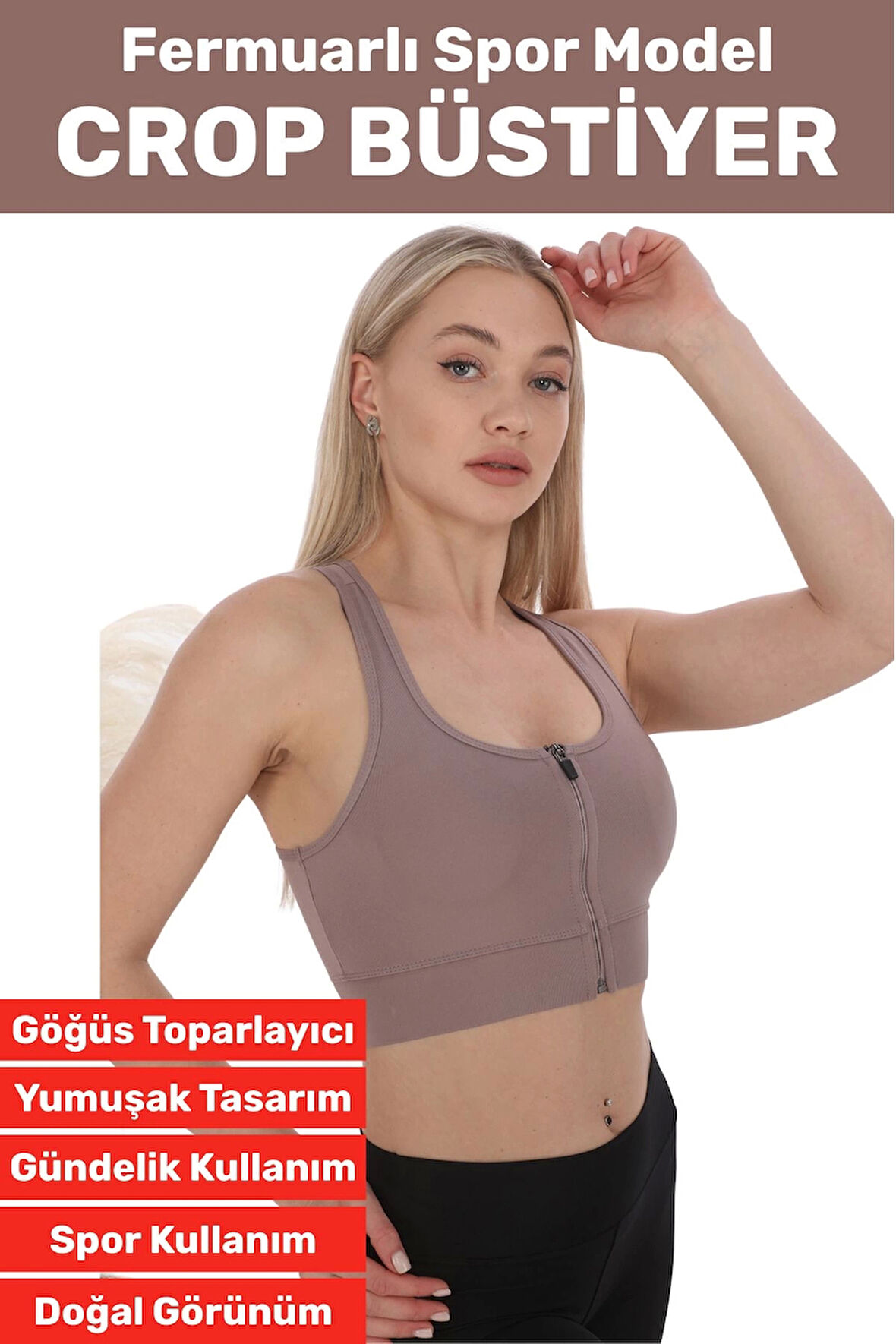 Özel Üretim Göğüs Toparlayıcı Sarkma Önleyen Spor Gündelik Kullanım Fermuarlı Şık Crop Büstiyer