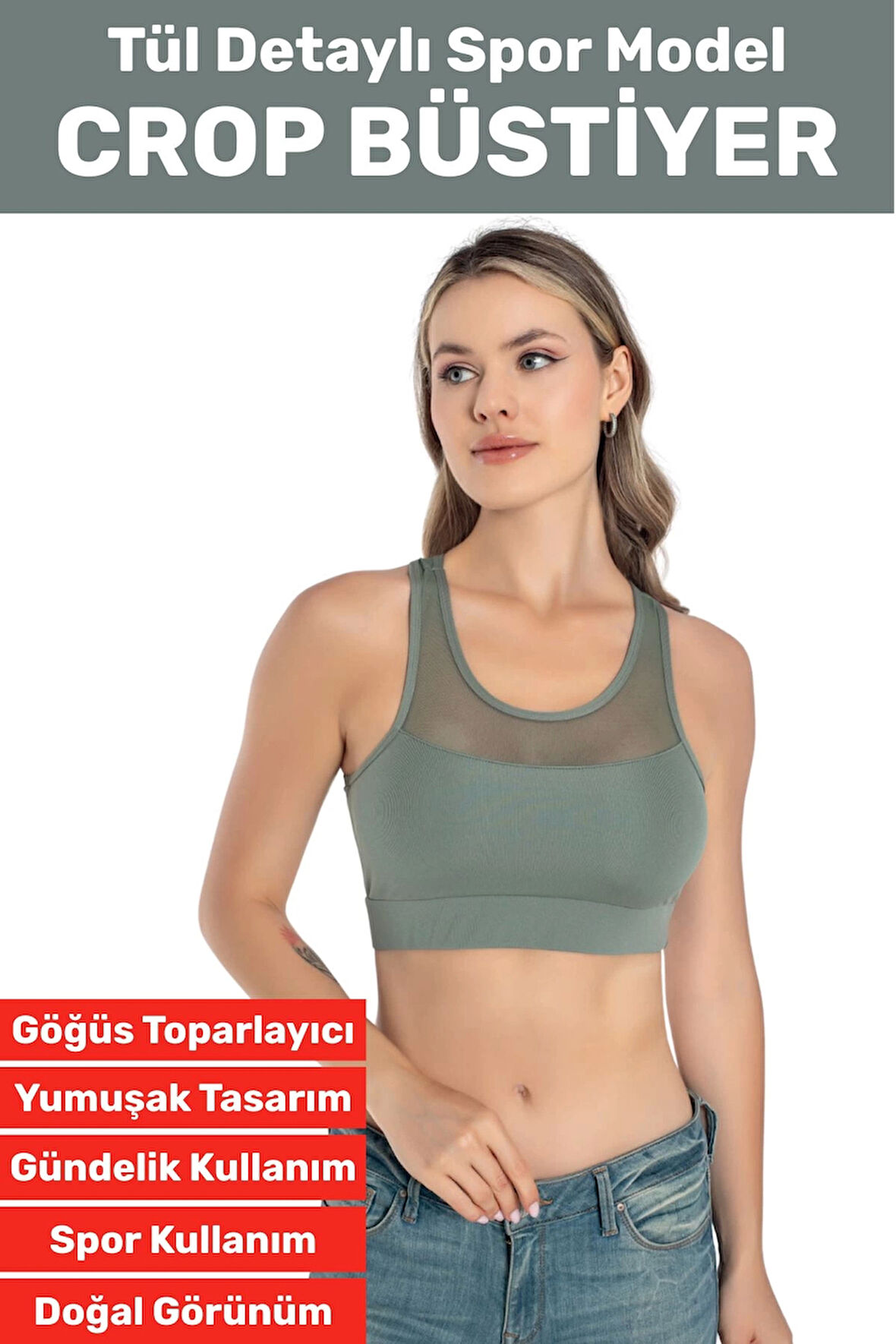 Özel Üretim Göğüs Toparlayıcı Sarkma Önleyen Spor Gündelik Kullanım Tül Detay Çok Şık Crop Büstiyer