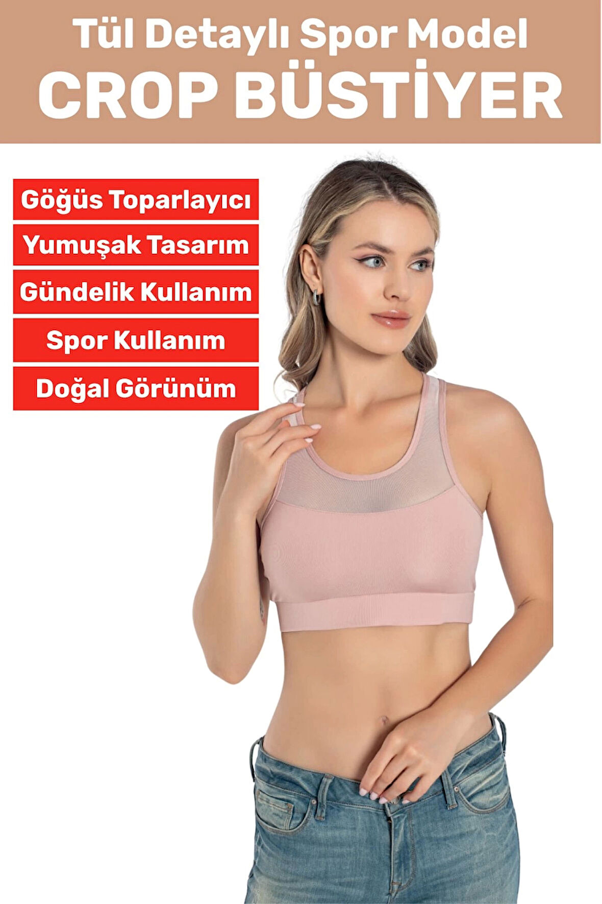 Özel Üretim Göğüs Toparlayıcı Sarkma Önleyen Spor Gündelik Kullanım Tül Detay Çok Şık Crop Büstiyer