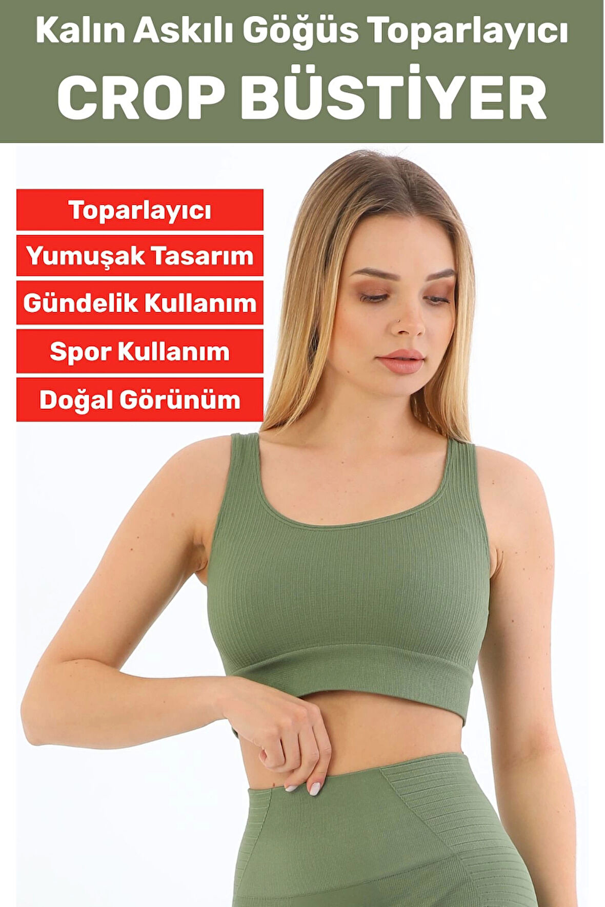Göğüs Toparlayıcı Sarkma Önleyen Gündelik Spor Kullanım Şık Kalın Askılı Çizgili Crop Büstiyer