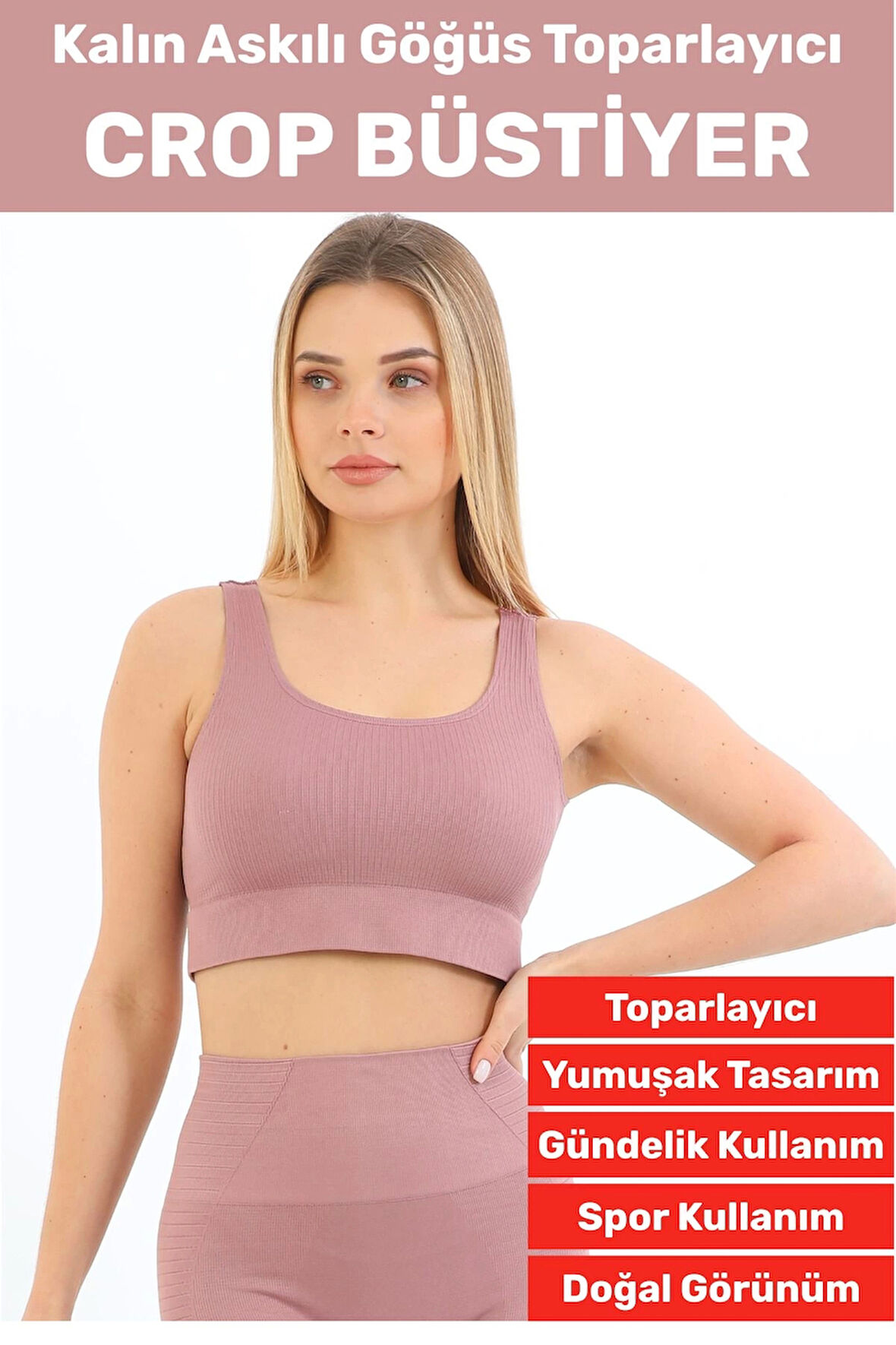 Göğüs Toparlayıcı Sarkma Önleyen Gündelik Spor Kullanım Şık Kalın Askılı Çizgili Crop Büstiyer