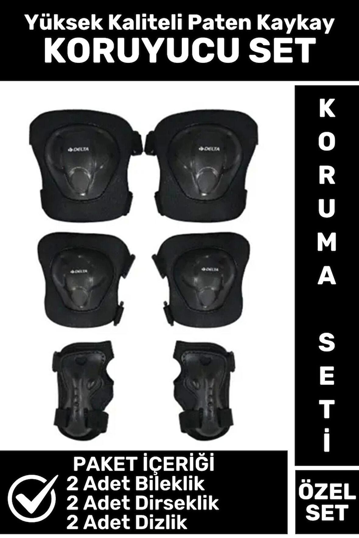 Premium Yüksek Kaliteli Bileklik Dirseklik Dizlik 6 Parça Paten Kaykay Koruyucu Set