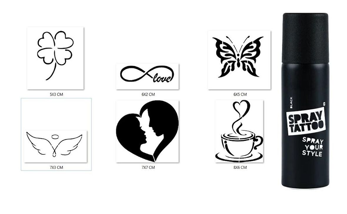 Sevgi Modelleri Spray Tattoo Geçici Dövme Yapma Seti Siyah Sprey Dövme