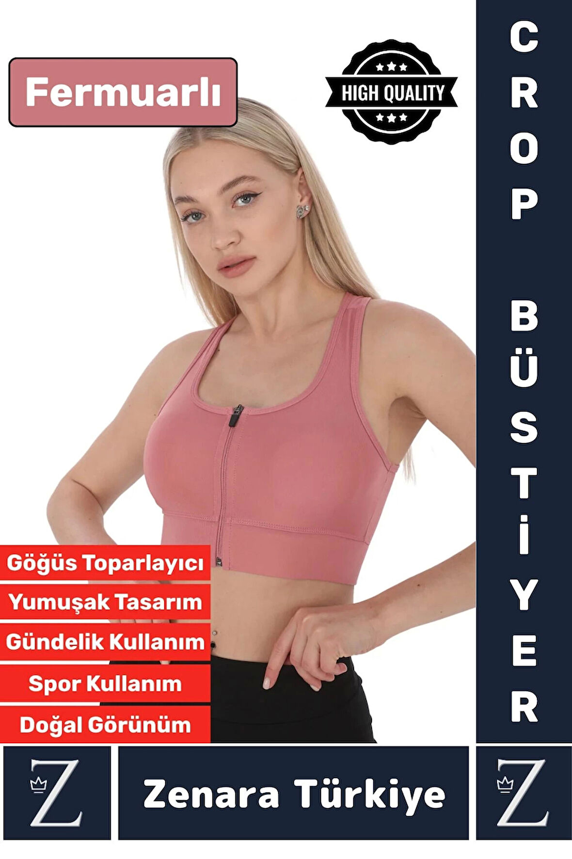 Yüksek Kaliteli Sarkma Önleyen Göğüs Toparlayıcı Spor Gündelik Kullanım Fermuarlı Şık Crop Büstiyer