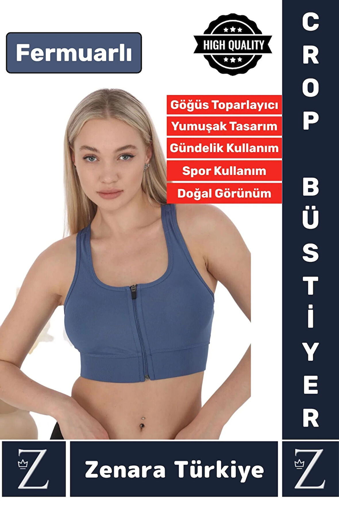 Yüksek Kaliteli Sarkma Önleyen Göğüs Toparlayıcı Spor Gündelik Kullanım Fermuarlı Şık Crop Büstiyer