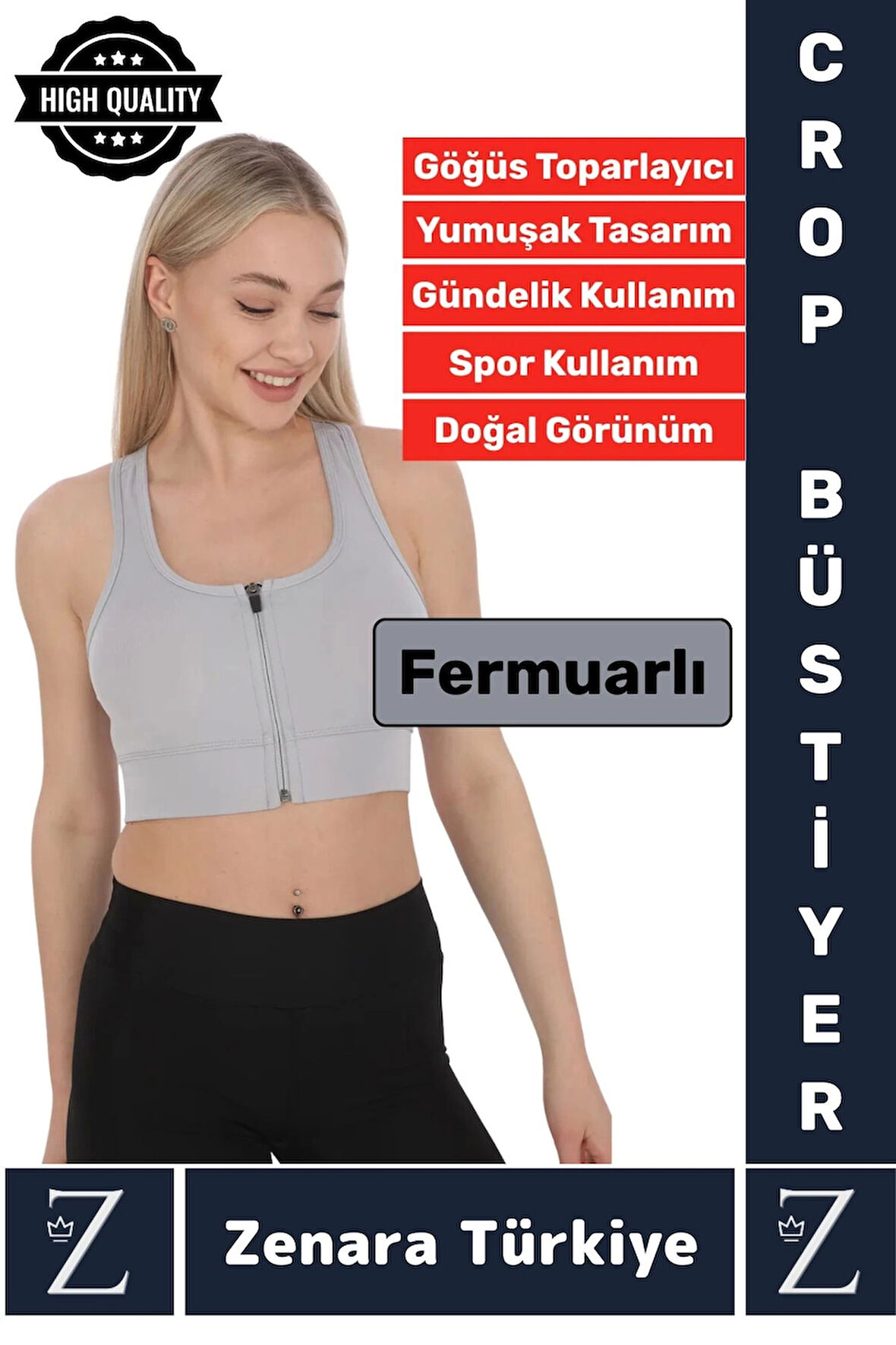 Yüksek Kaliteli Sarkma Önleyen Göğüs Toparlayıcı Spor Gündelik Kullanım Fermuarlı Şık Crop Büstiyer