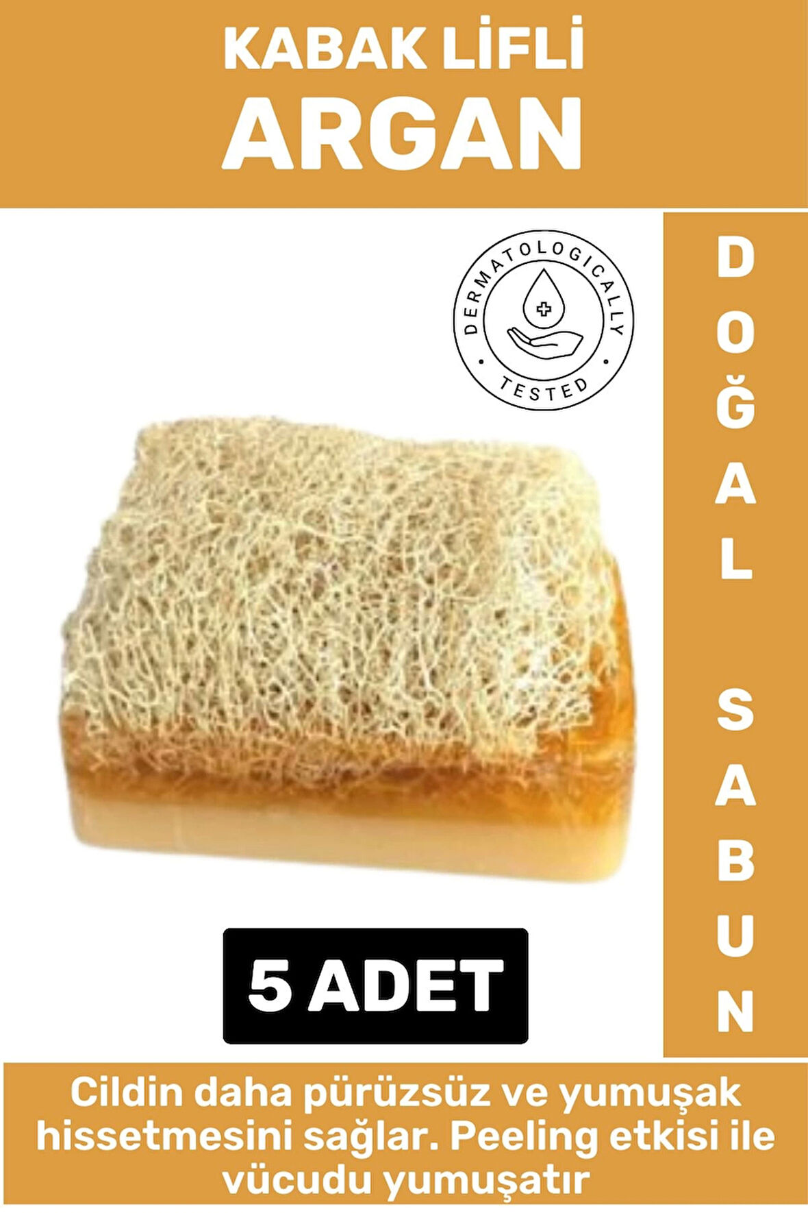 Özel Üretim Masaj Etkili Nemlendirici Kuruluk Giderici Doğal Kabak Lifli Argan Sabunu 5 Adet