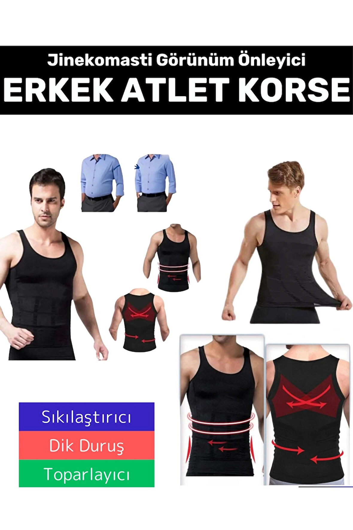 Özel Üretim Jinekomasti Dik Duruş Toparlayıcı Göbek Sıkılaştırıcı Elastik Erkek Atlet Korse