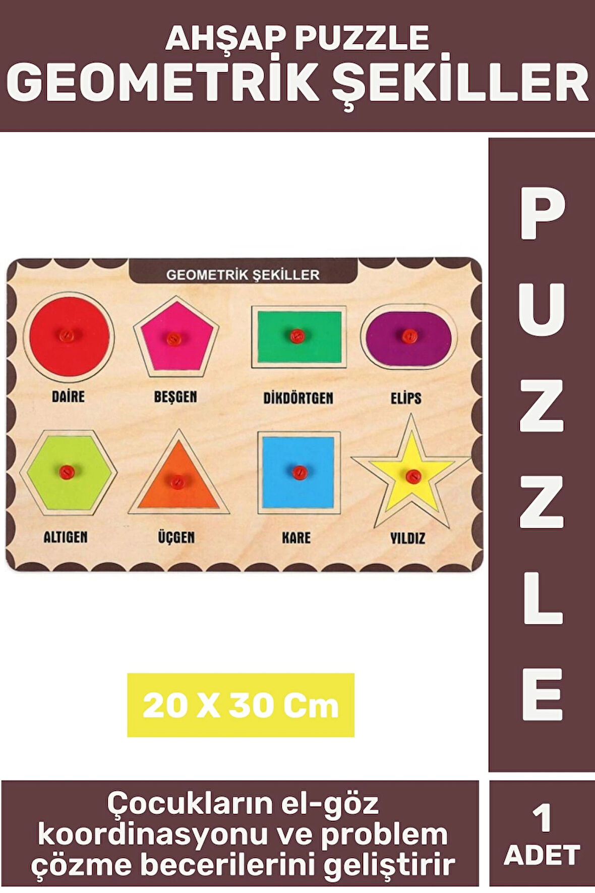 Premium Eğlenceli Eğitici Görsel Algı Problem Çözme Becerisi Çocuk Puzzle GEOMETRİK ŞEKİLLER