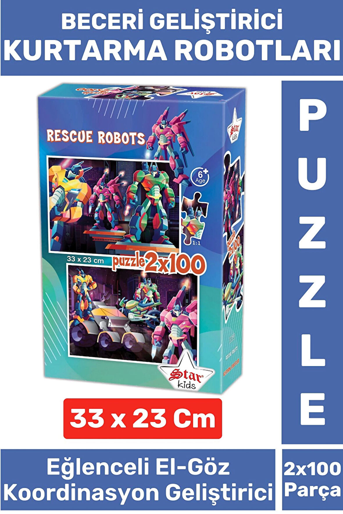 Premium Seri Eğlenceli El Göz Koordinasyon Beceri Geliştirici Çocuk 2x100 PUZZLE KURTARMA ROBOTLARI
