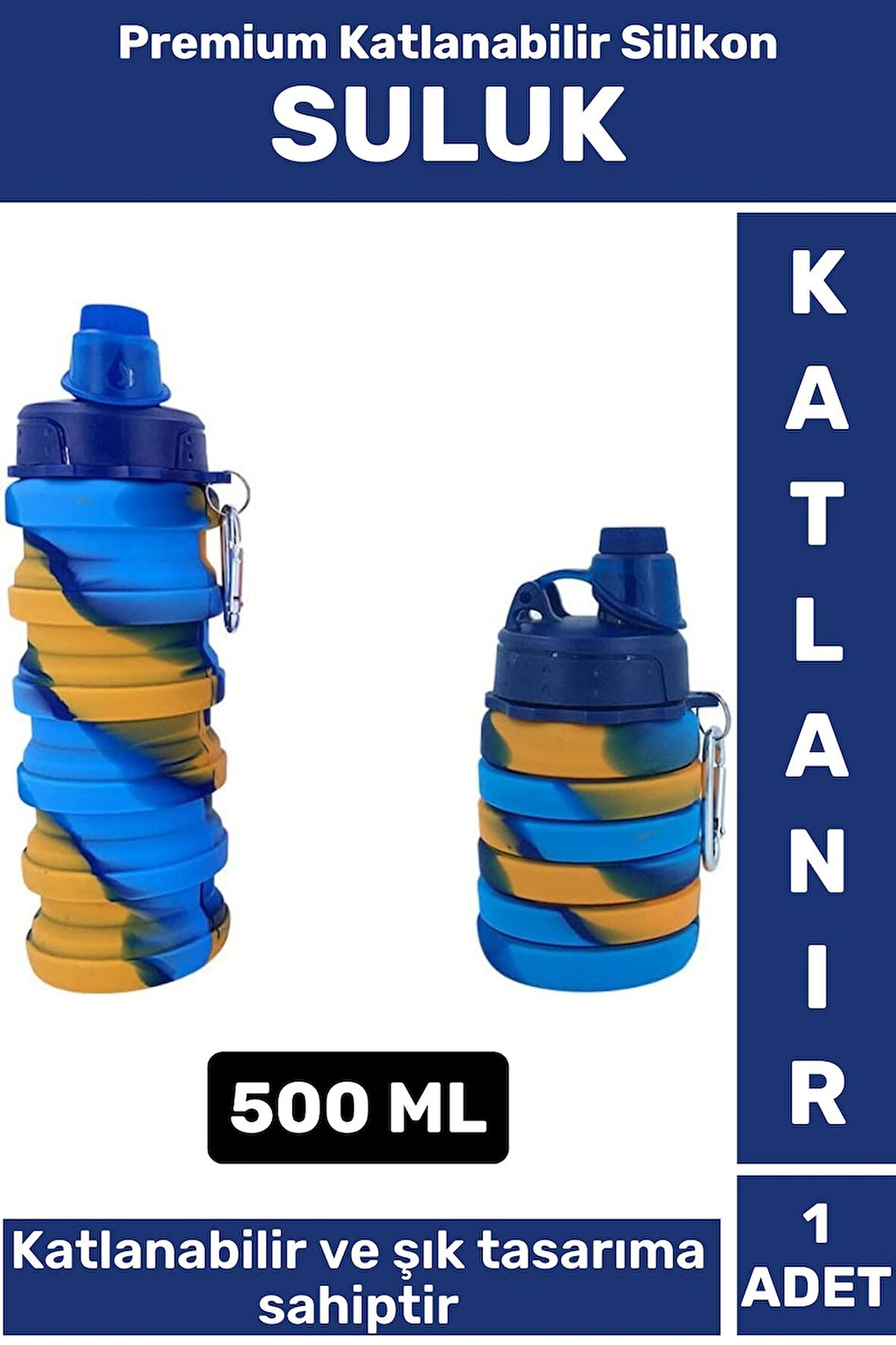 Premium Portatif BPA Free Şık Kamp Spor Seyahat Silikon Katlanabilir SULUK 500 ML