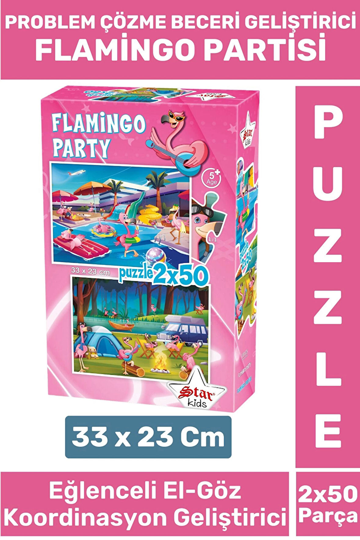 Premium Eğlenceli El Göz Koordinasyon Beceri Geliştirici Çocuk 2X50 Parça PUZZLE FLAMİNGO PARTİSİ