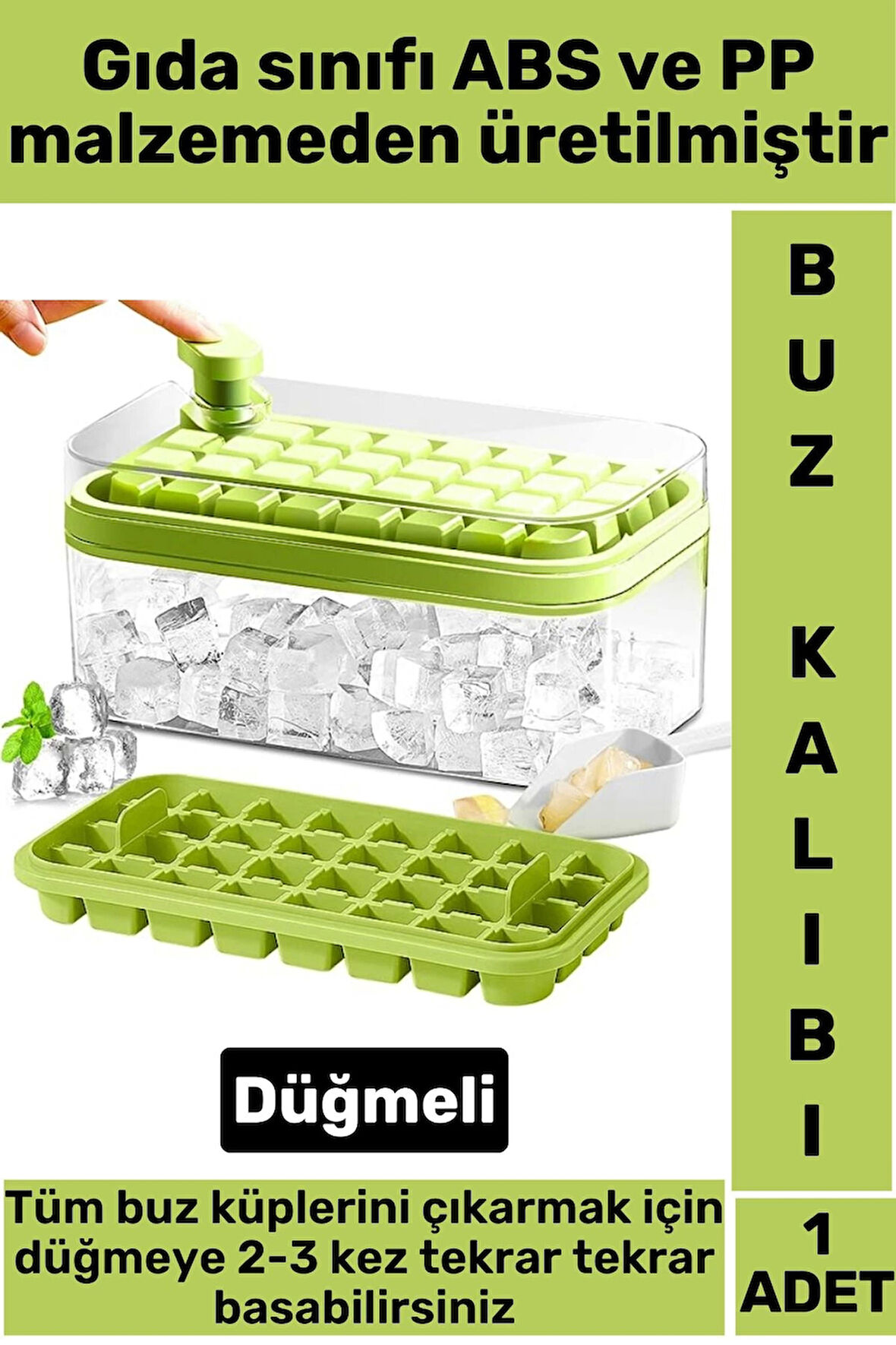 Premium Yeni Nesil Kompakt Pratik Buz Küpü Çıkarma Soğuk İçecek Kokteyl 32 Yuvalı Düğmeli Buz Kalıbı