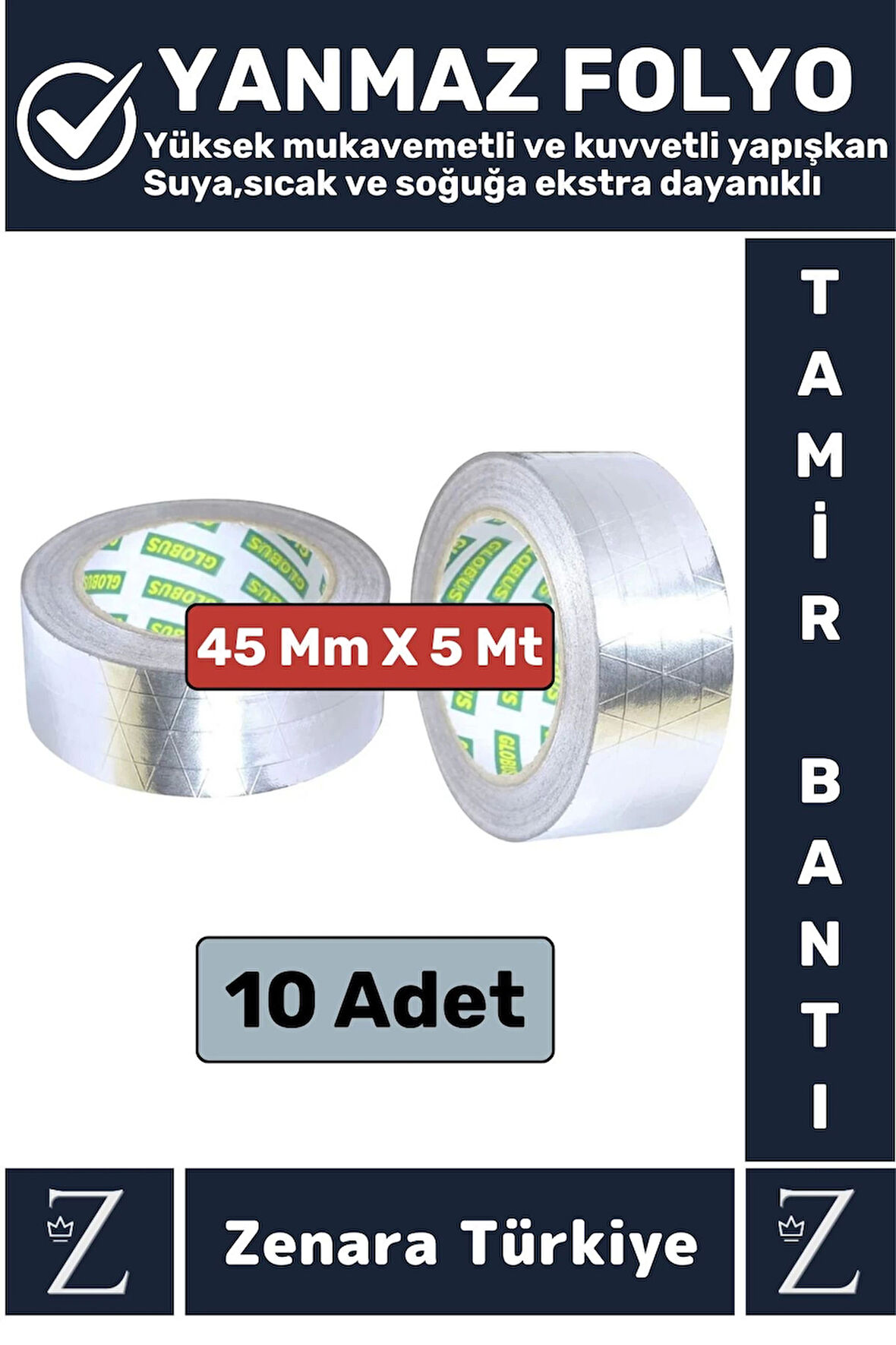 Suya Yüksek Sıcaklığa Dayanıklı Tamir Soba Boru Yama Alüminyum Yanmaz Folyo Bant 45 Mm-5 Mtr 10 Adet