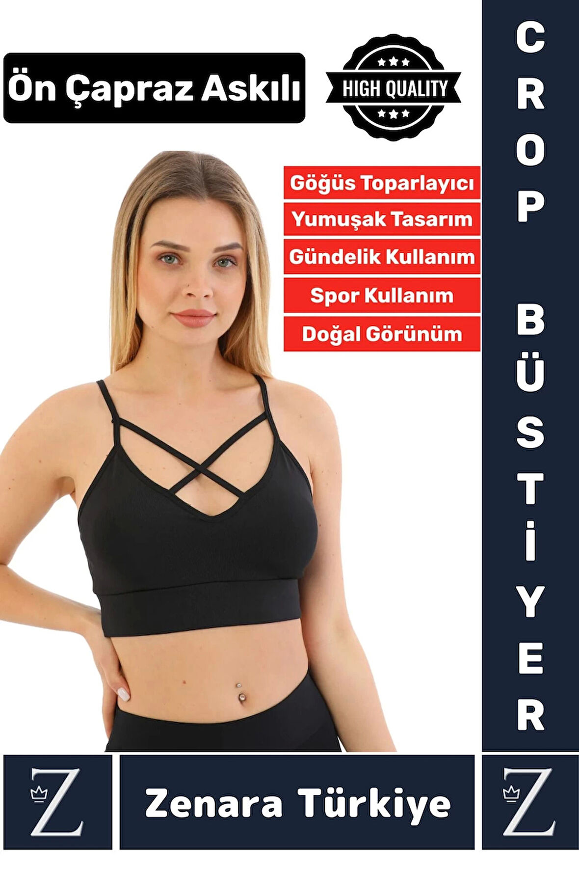 Luxery Göğüs Toparlayan Sarkma Önleyen Spor Gündelik Kullanım Ön Çapraz Askılı Micro Crop Büstiyer