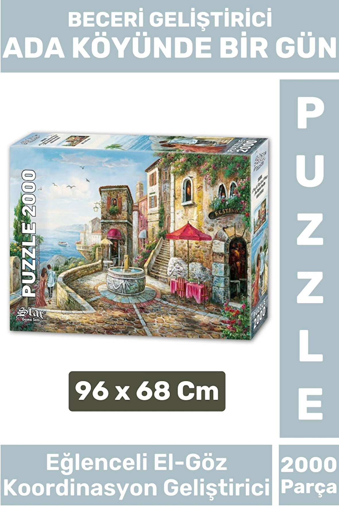 Eğlenceli El Göz Koordinasyon Hafıza Beceri Geliştirici 2000 Parça PUZZLE ADA KÖYÜNDE BİR GÜN