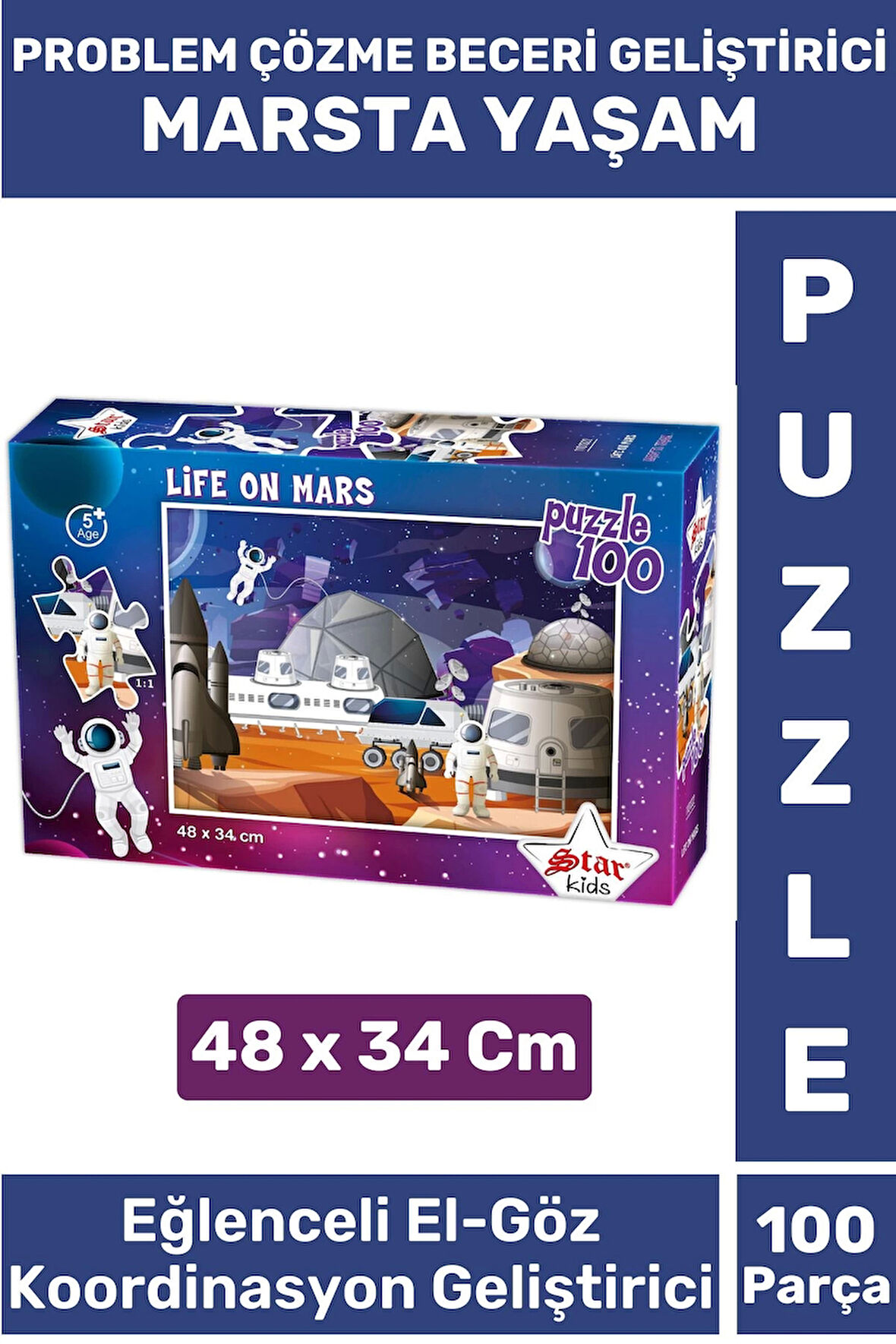 Premium Seri Eğlenceli El Göz Koordinasyon Beceri Geliştirici Çocuk 100 Parça PUZZLE MARSTA YAŞAM