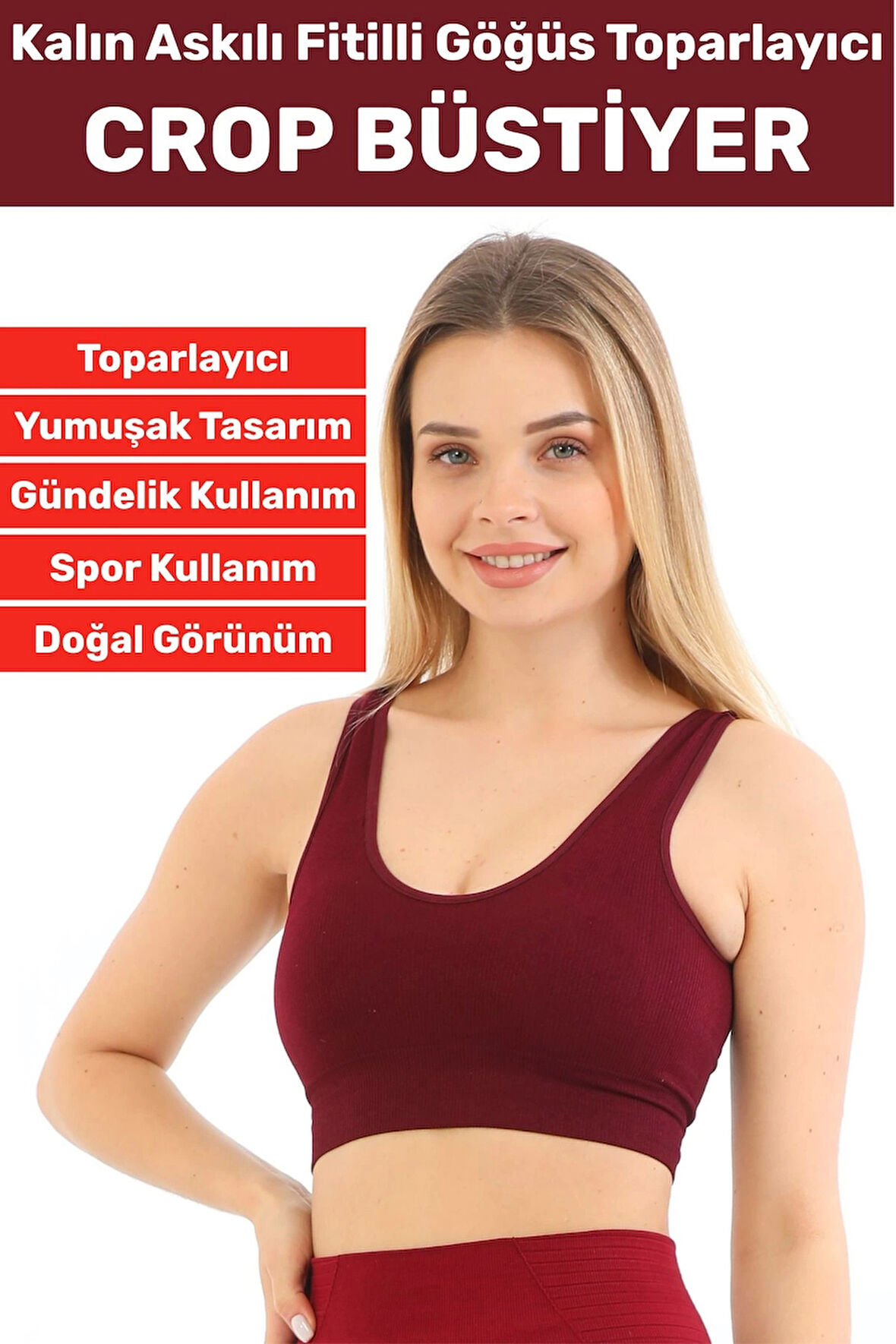 Göğüs Toparlayıcı Sarkma Önleyen Gündelik Spor Kullanım Şık Kalın Askılı Fitilli Crop Büstiyer