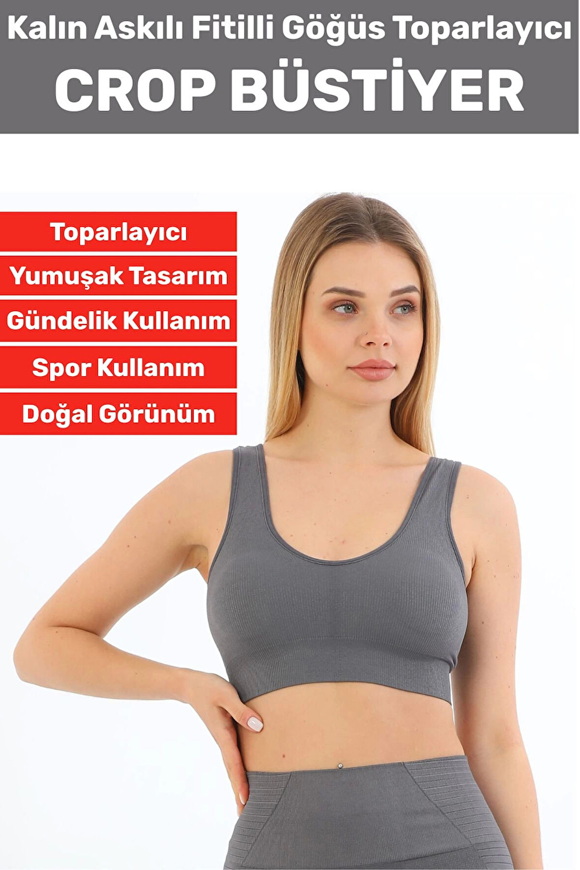 Göğüs Toparlayıcı Sarkma Önleyen Gündelik Spor Kullanım Şık Kalın Askılı Fitilli Crop Büstiyer