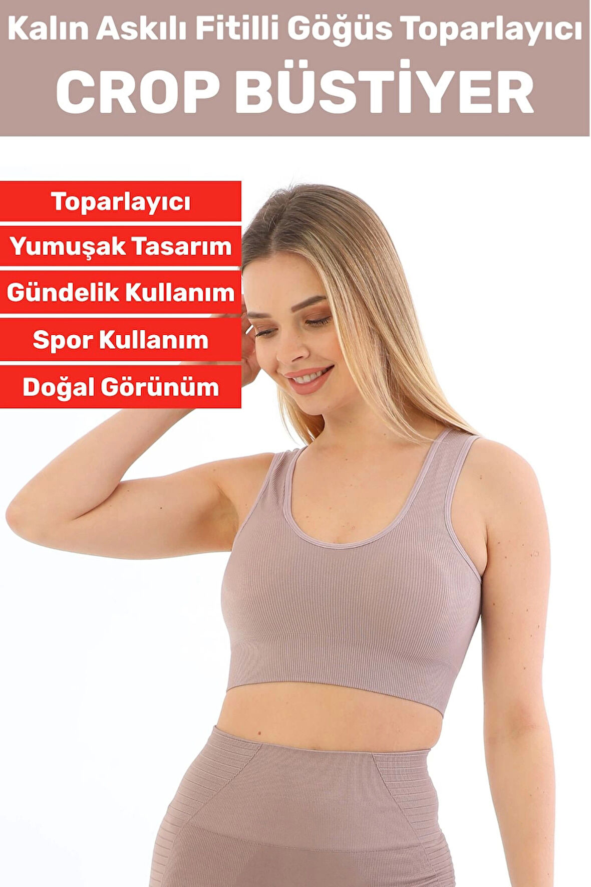 Göğüs Toparlayıcı Sarkma Önleyen Gündelik Spor Kullanım Şık Kalın Askılı Fitilli Crop Büstiyer