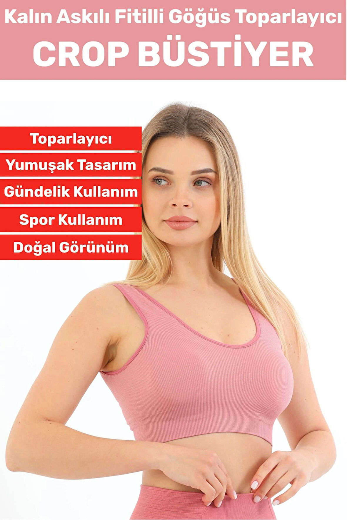 Göğüs Toparlayıcı Sarkma Önleyen Gündelik Spor Kullanım Şık Kalın Askılı Fitilli Crop Büstiyer
