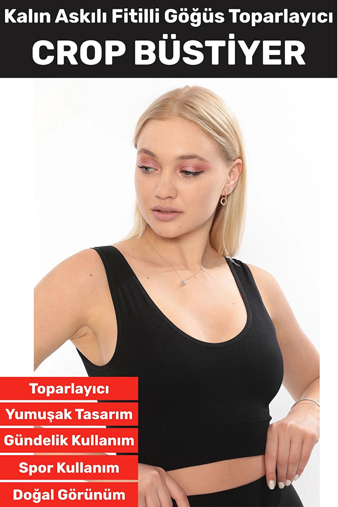 Göğüs Toparlayıcı Sarkma Önleyen Gündelik Spor Kullanım Şık Kalın Askılı Fitilli Crop Büstiyer