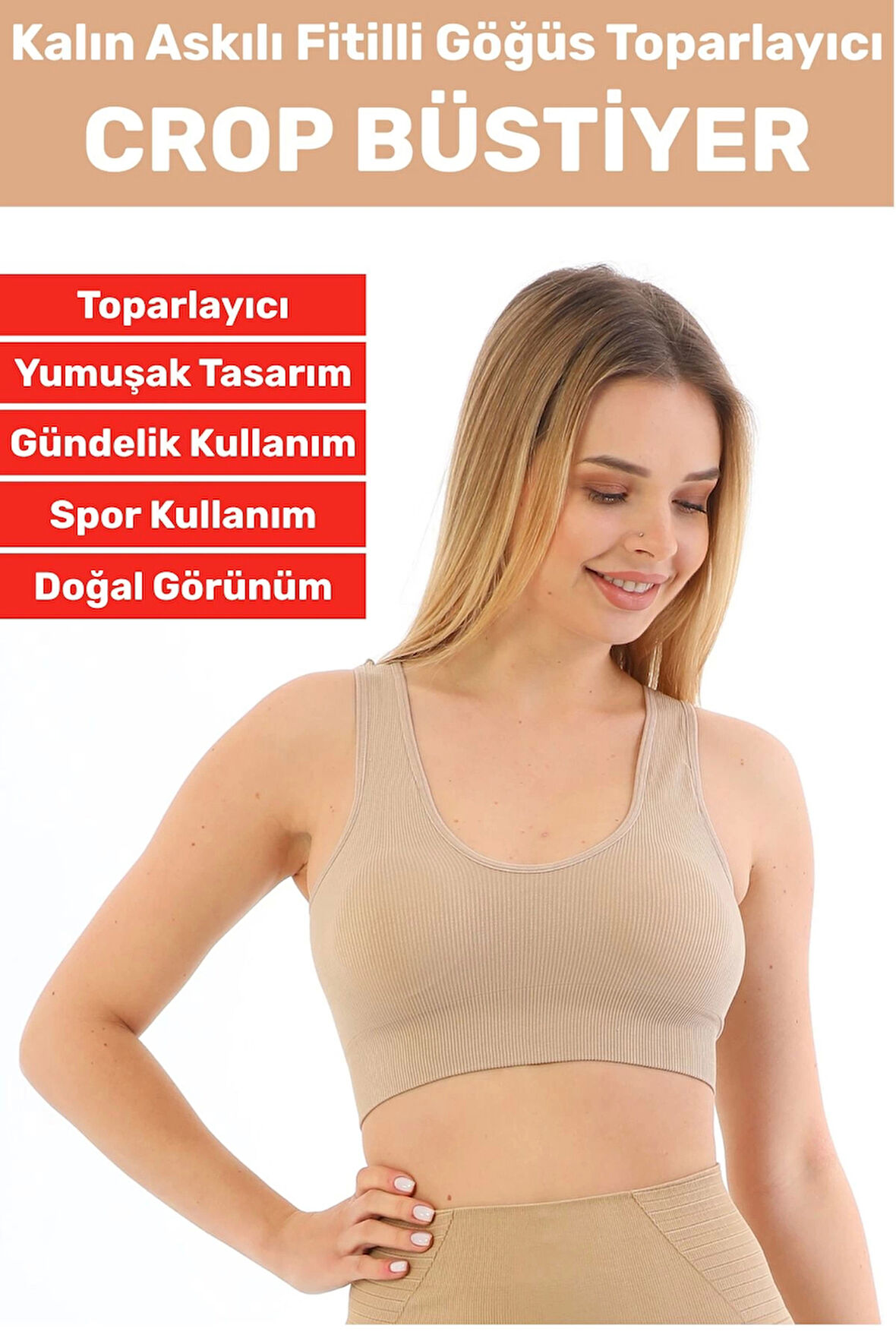 Göğüs Toparlayıcı Sarkma Önleyen Gündelik Spor Kullanım Şık Kalın Askılı Fitilli Crop Büstiyer